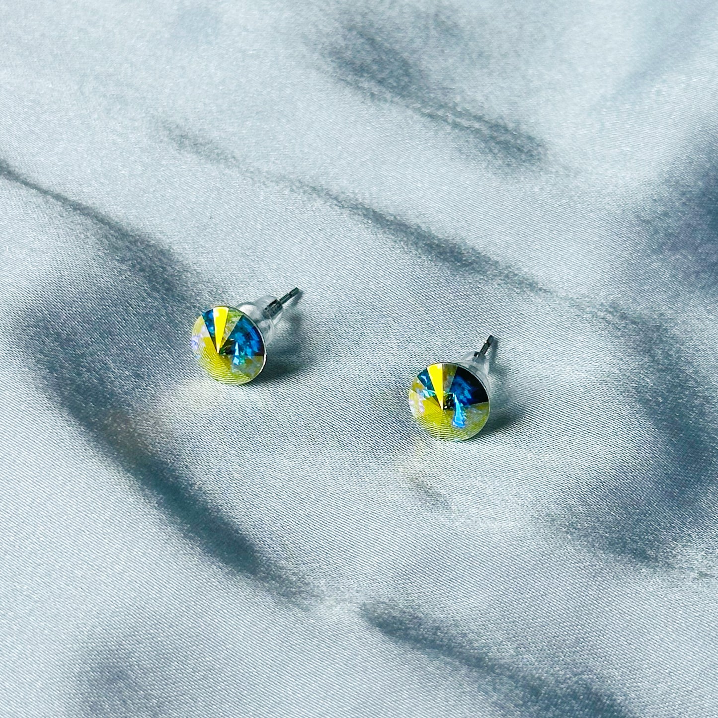 Glacier Blue Swarovski Crystal Silver Plated Stud Earrings