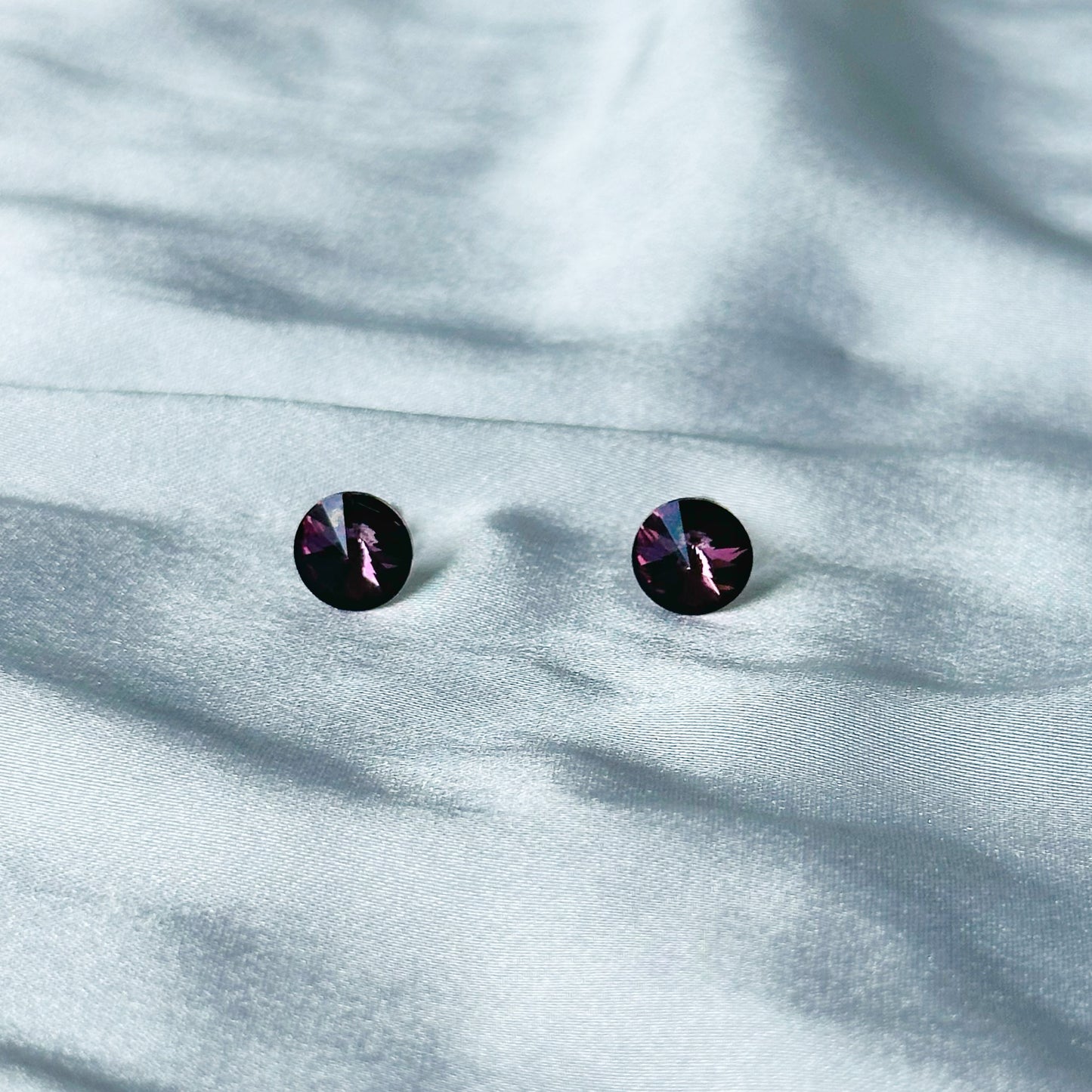Deep Purple Amethyst Swarovski Crystal Silver Plated Stud Earrings