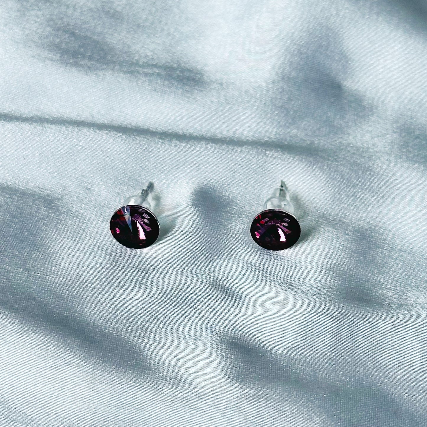 Deep Purple Amethyst Swarovski Crystal Silver Plated Stud Earrings
