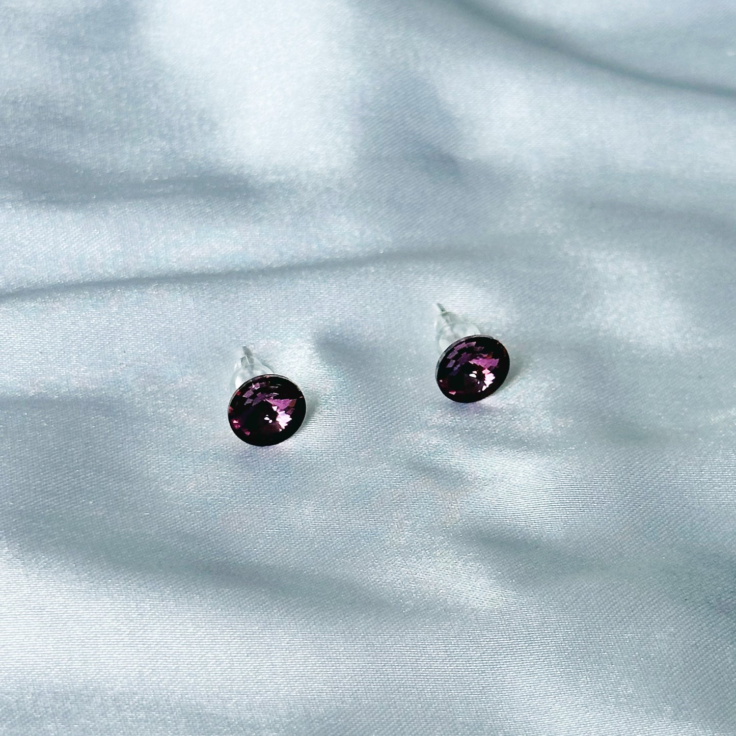 Deep Purple Amethyst Swarovski Crystal Silver Plated Stud Earrings