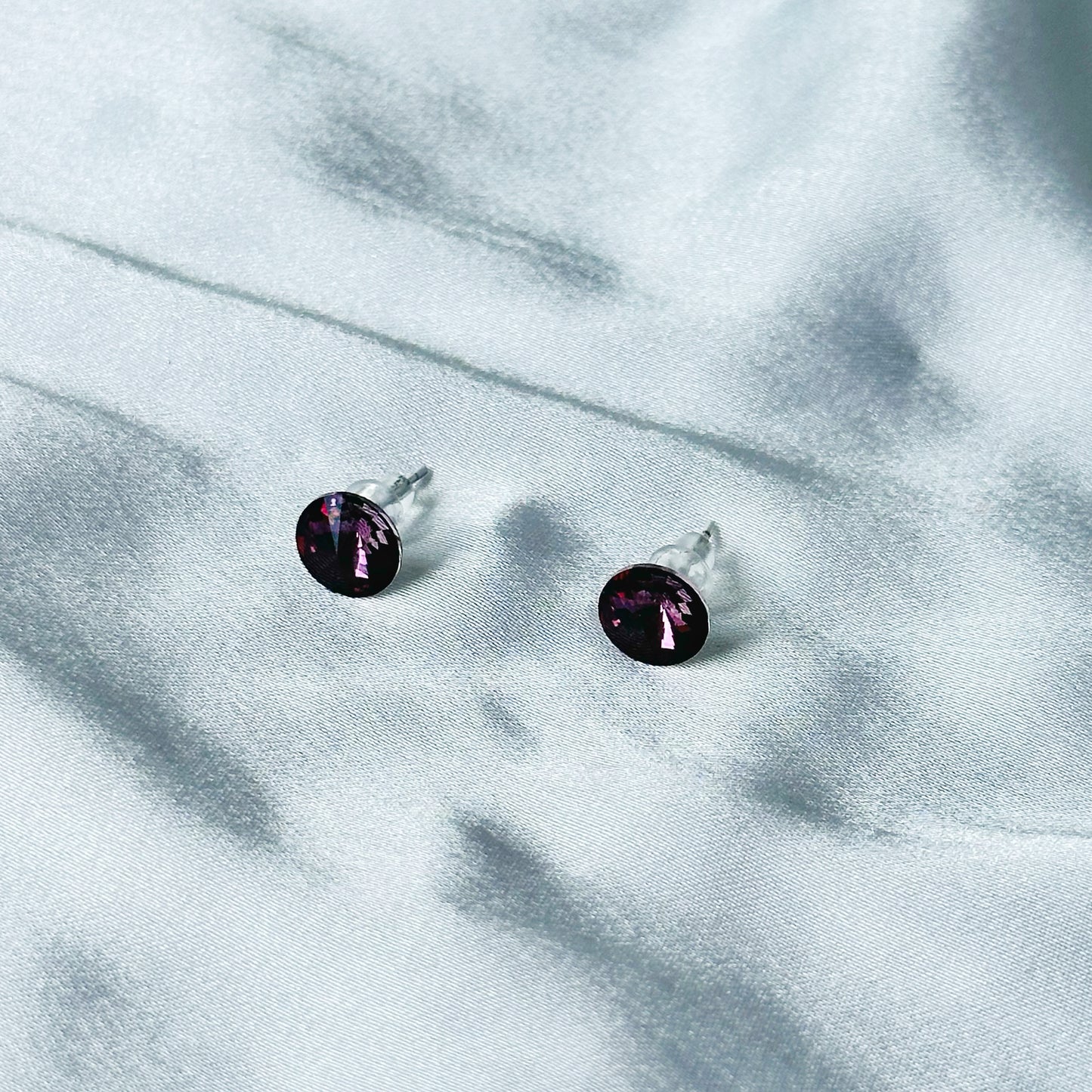 Deep Purple Amethyst Swarovski Crystal Silver Plated Stud Earrings