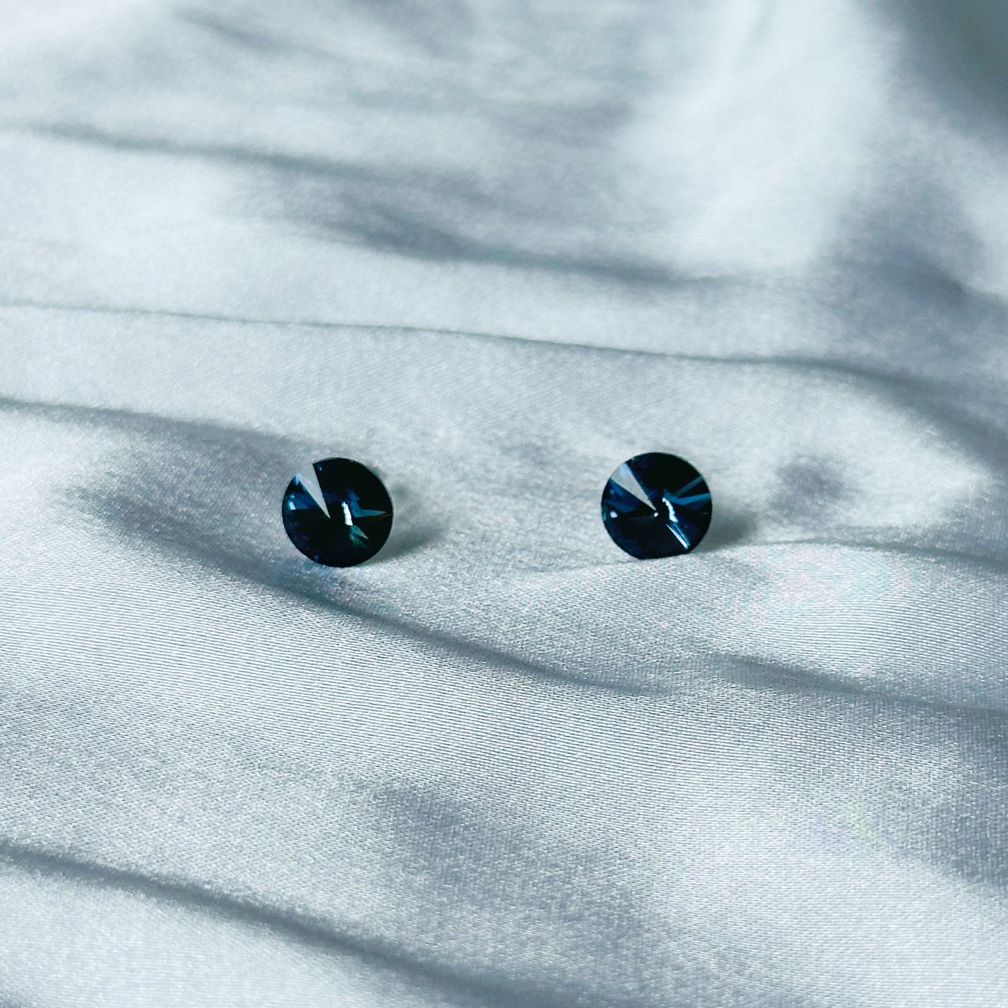 Dark Indigo Blue Swarovski Crystal Silver Plated Stud Earrings