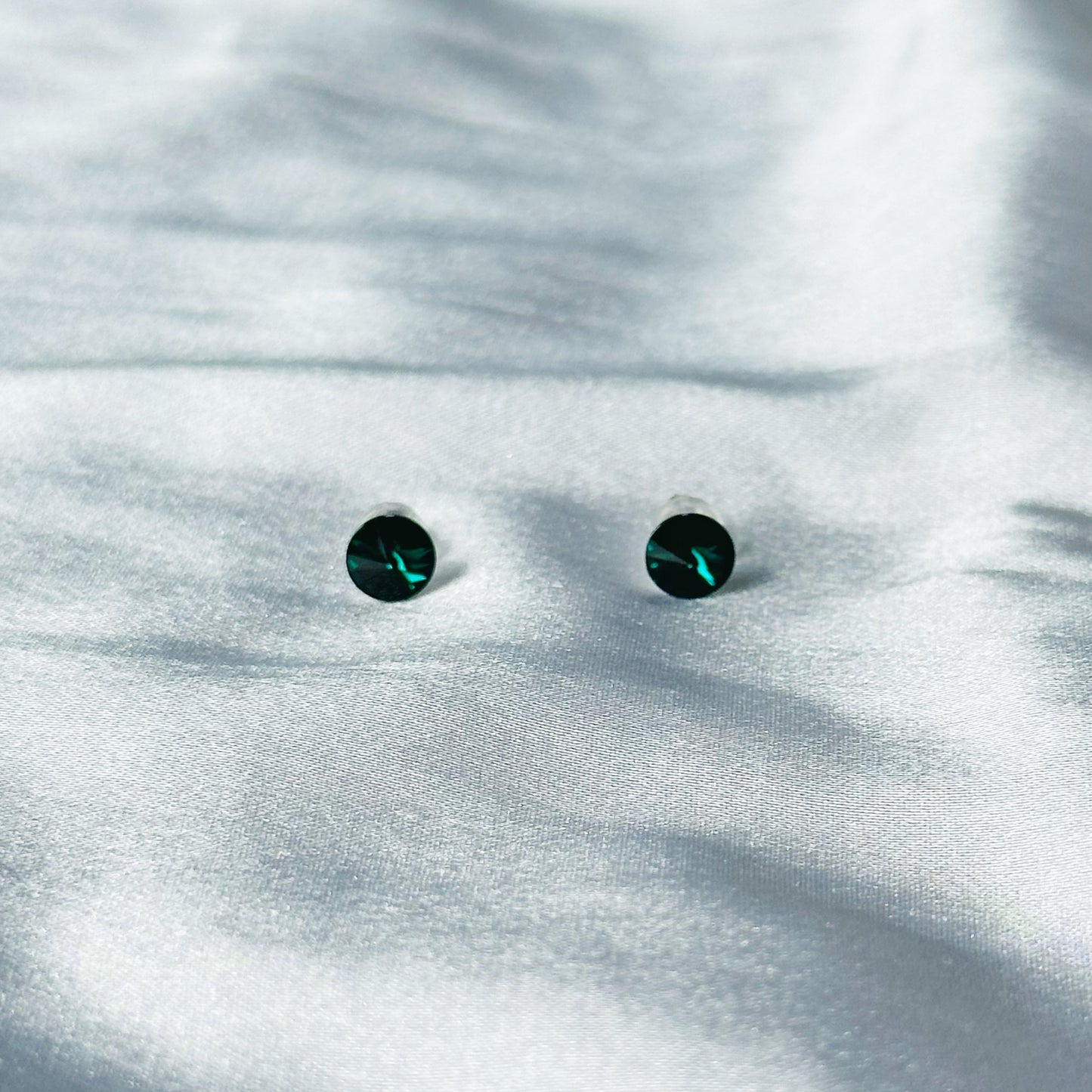 Green Emerald Swarovski Crystal Silver Plated Stud Earrings