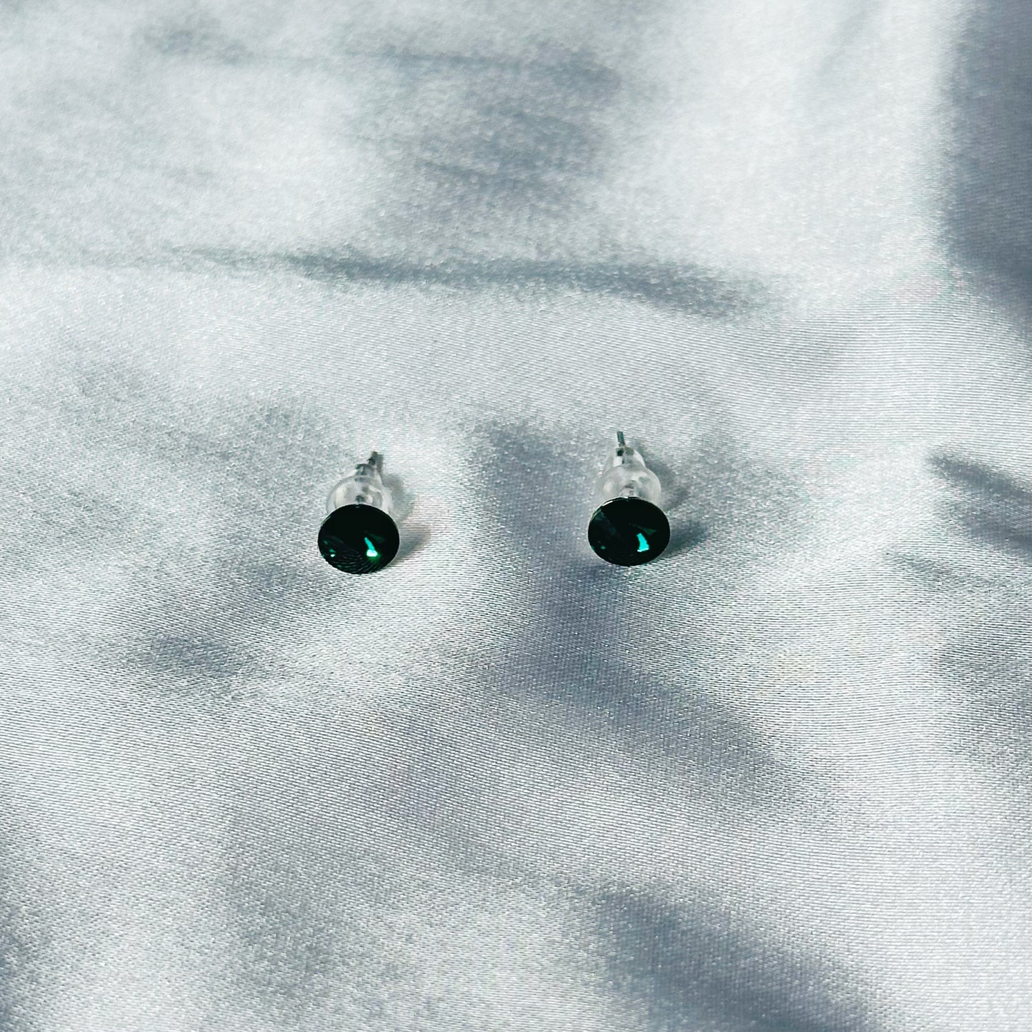 Green Emerald Swarovski Crystal Silver Plated Stud Earrings