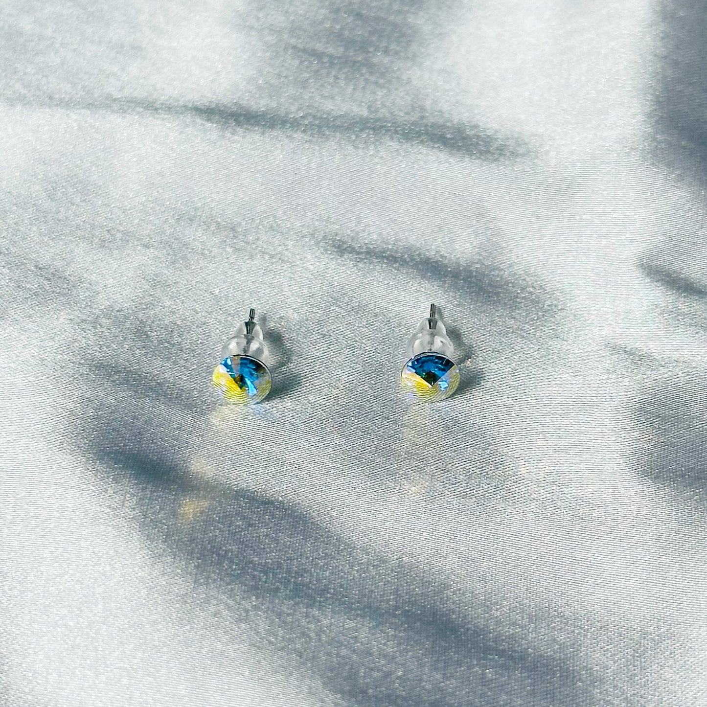 Glacier Blue Swarovski Crystal Silver Plated Stud Earrings