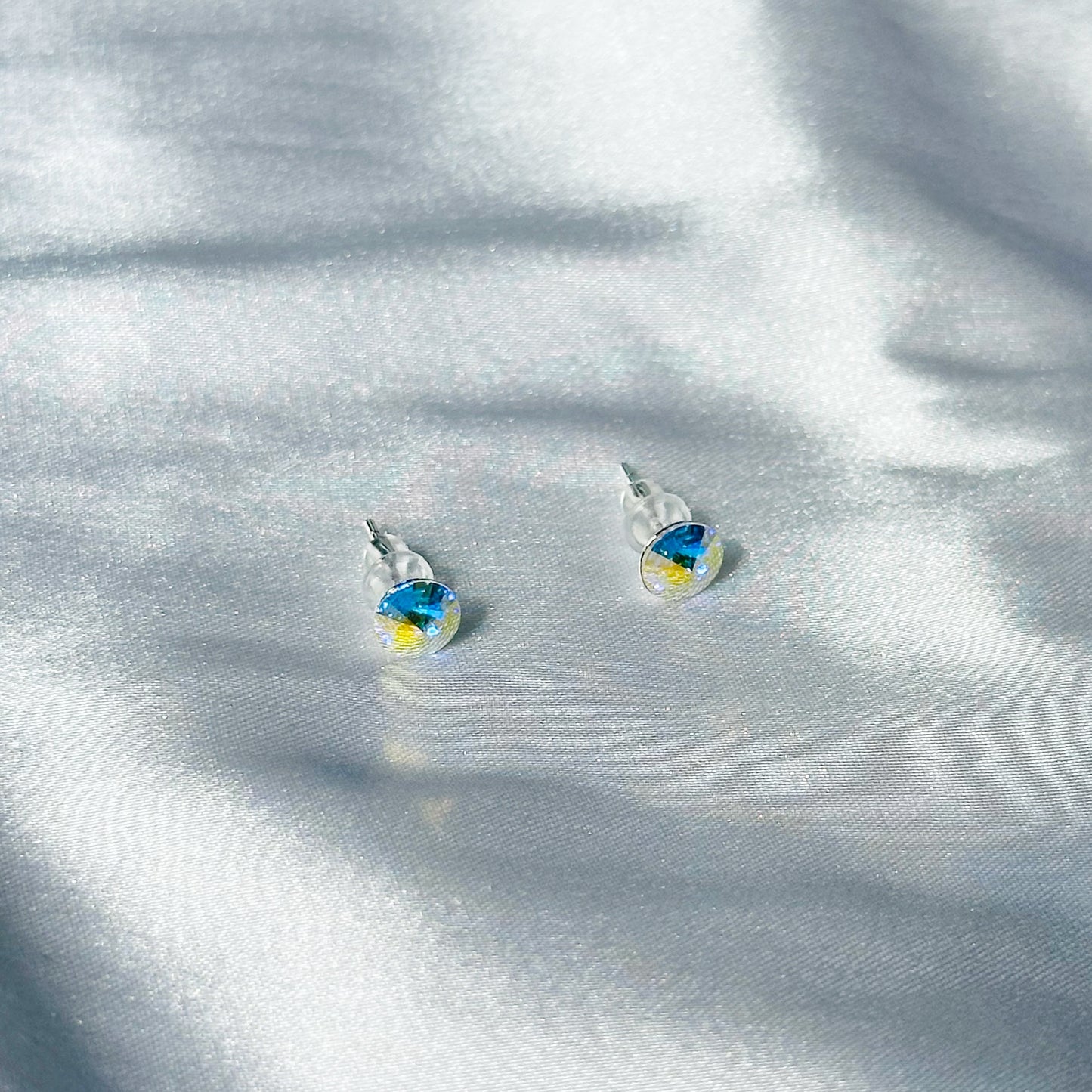 Glacier Blue Swarovski Crystal Silver Plated Stud Earrings