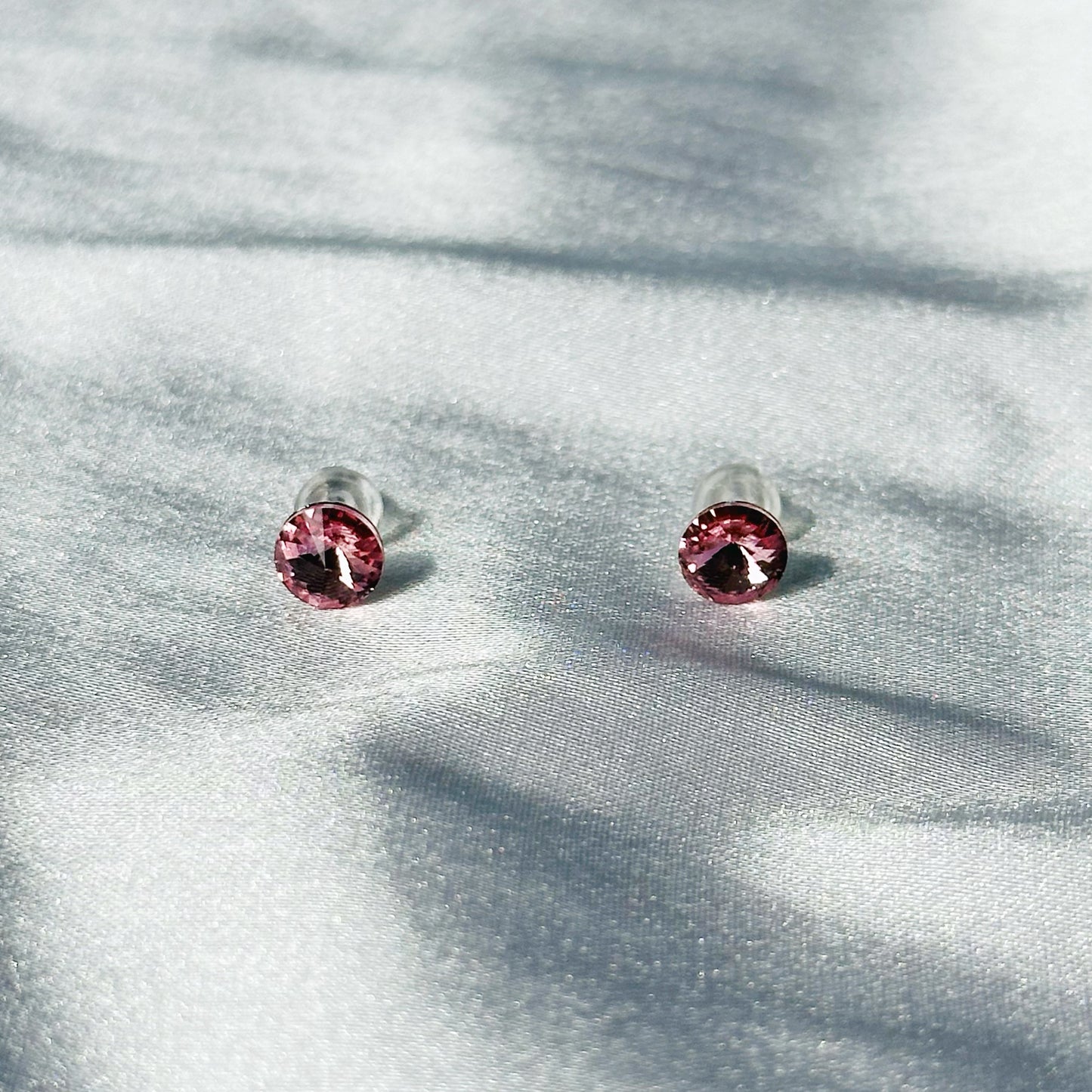 Fuchsia Pink Swarovski Crystal Silver Plated Stud Earrings