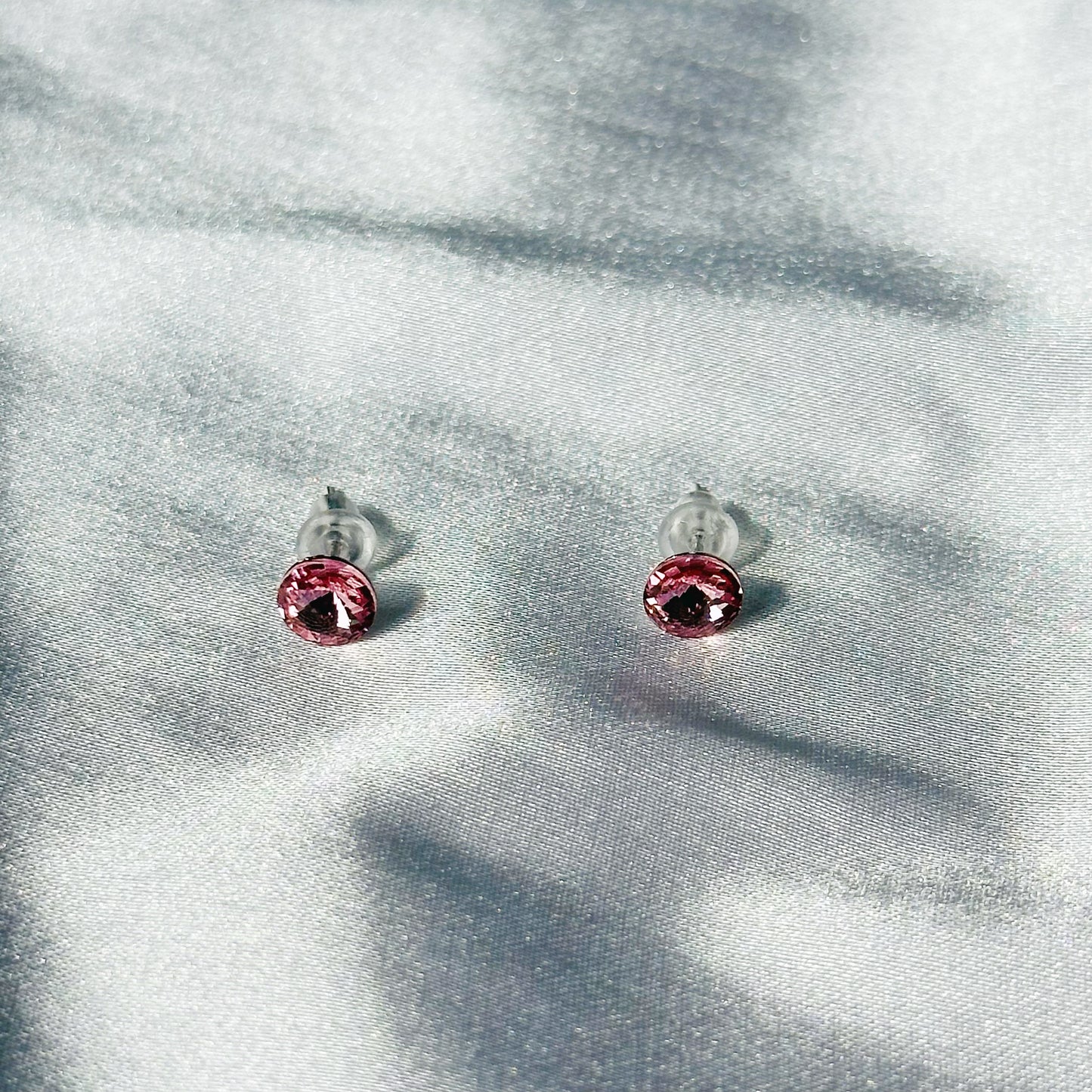Fuchsia Pink Swarovski Crystal Silver Plated Stud Earrings