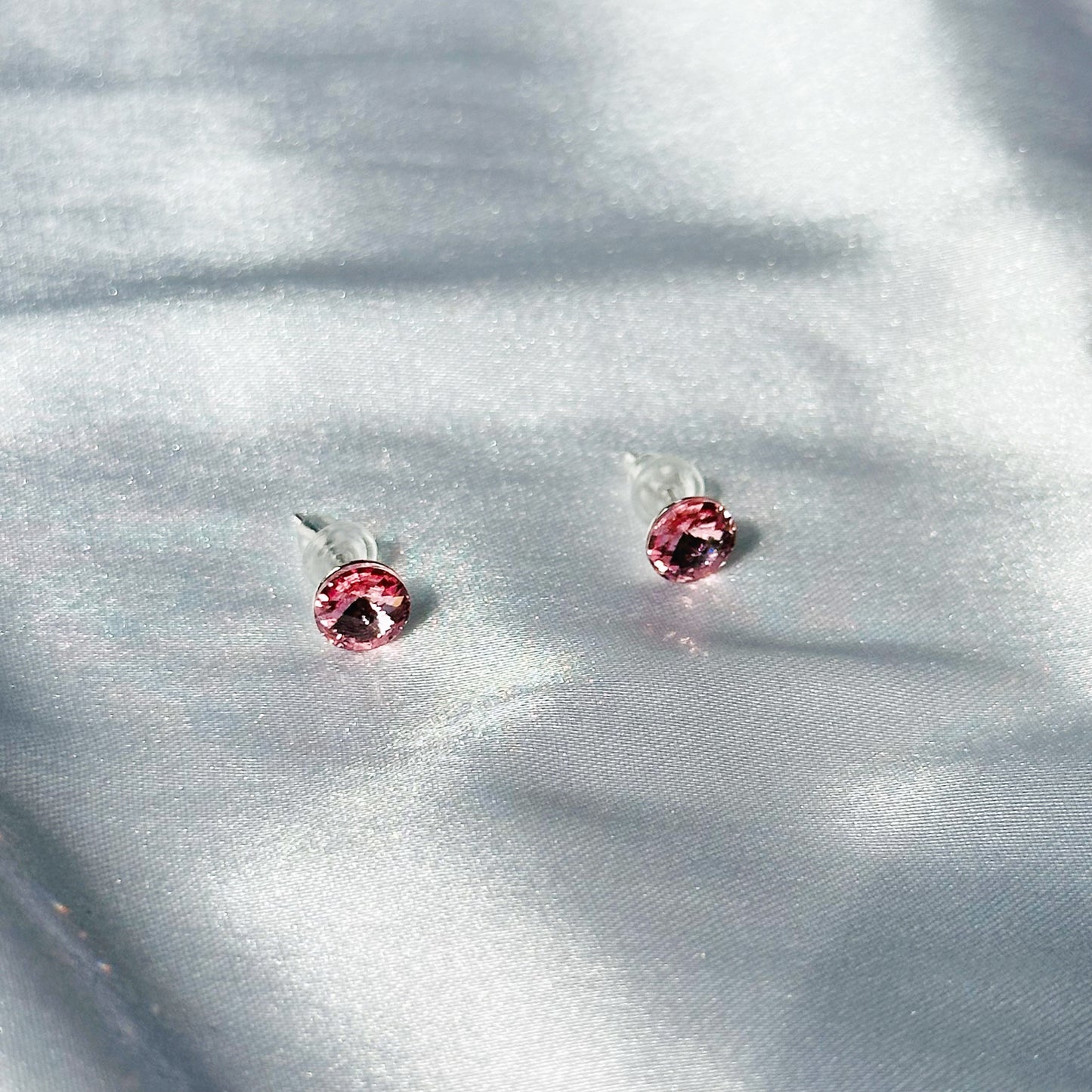 Fuchsia Pink Swarovski Crystal Silver Plated Stud Earrings