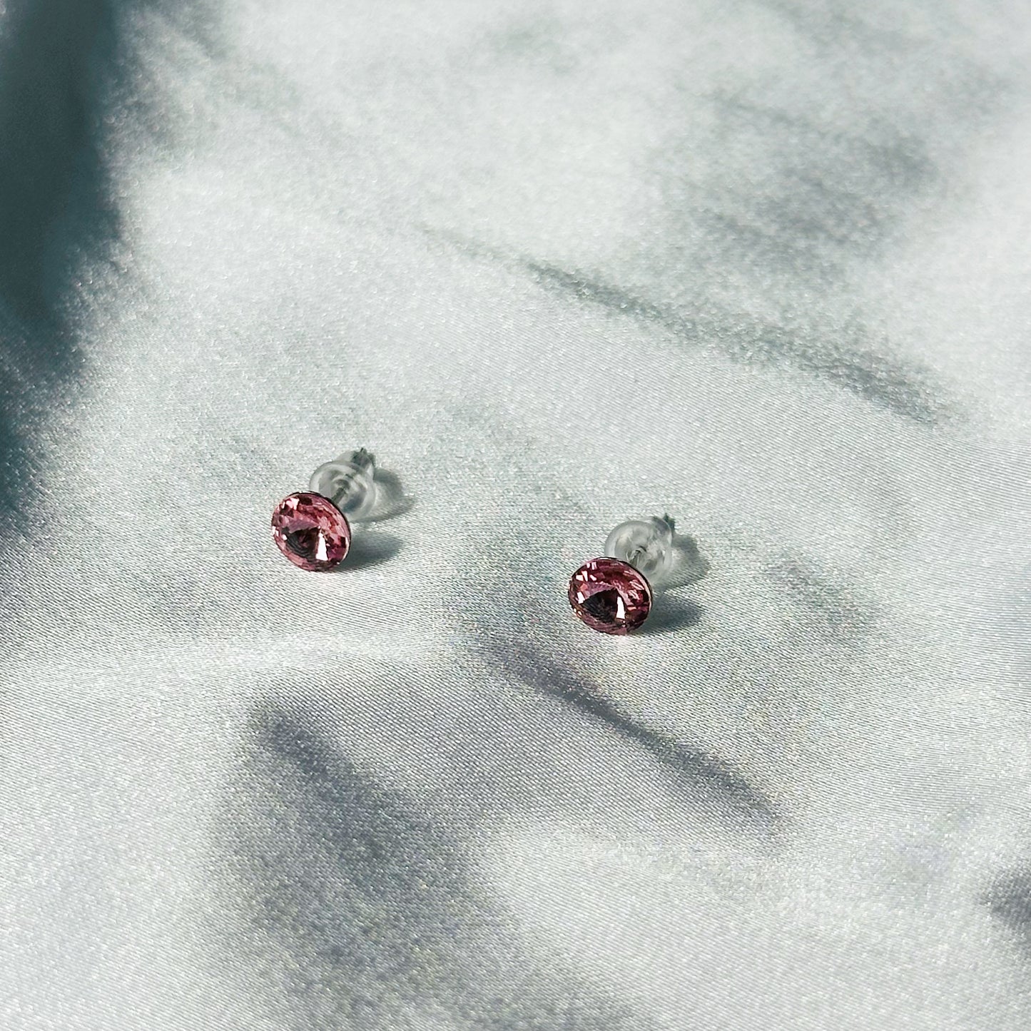 Fuchsia Pink Swarovski Crystal Silver Plated Stud Earrings
