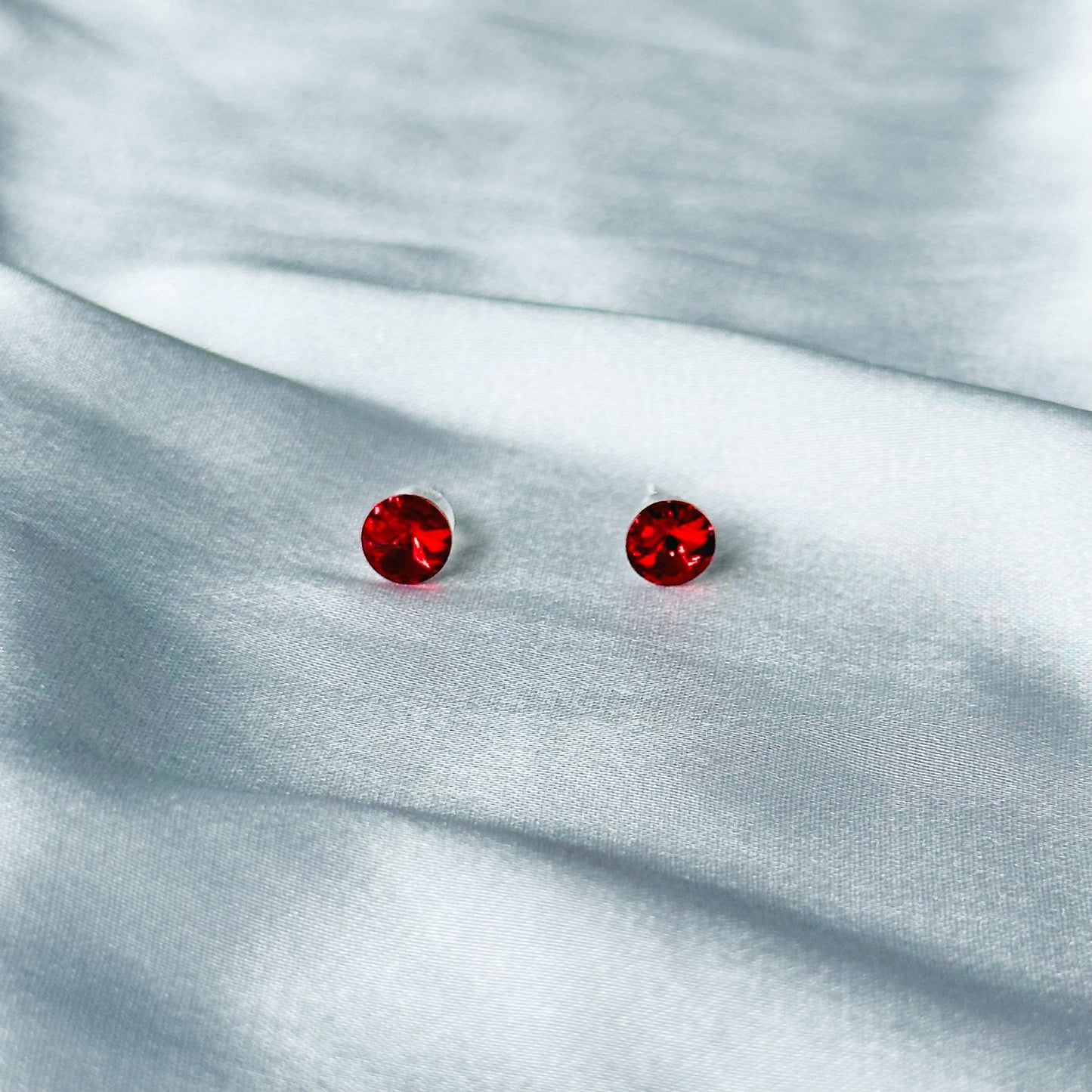 Red Siam Swarovski Crystal Silver Plated Stud Earrings
