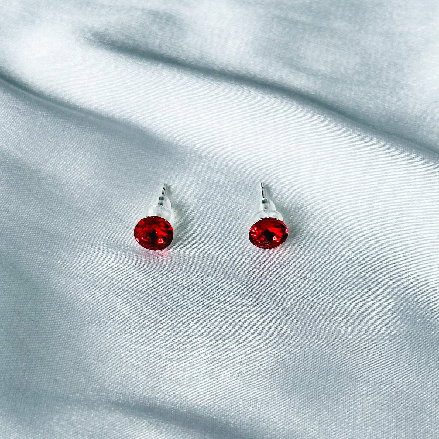 Red Siam Swarovski Crystal Silver Plated Stud Earrings