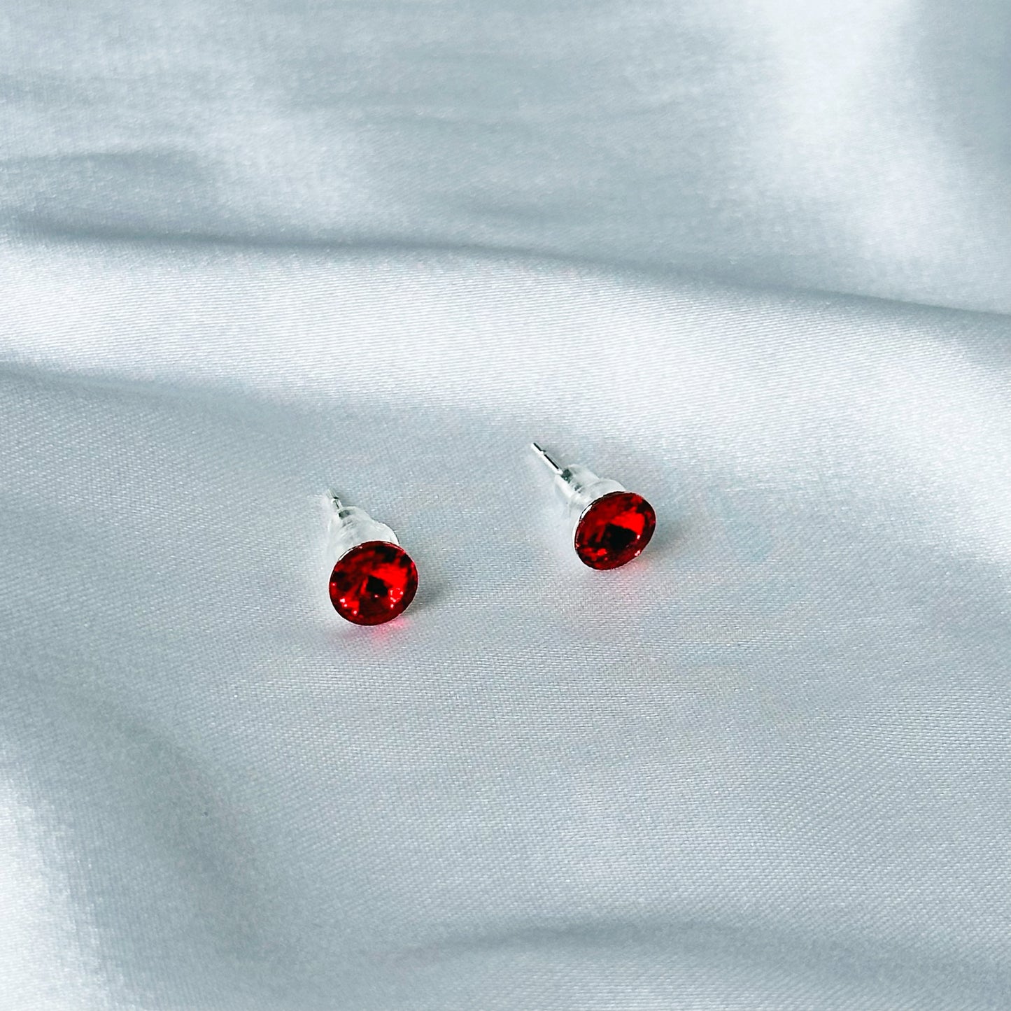 Red Siam Swarovski Crystal Silver Plated Stud Earrings