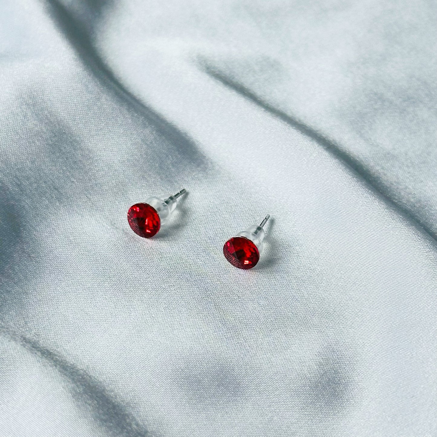 Red Siam Swarovski Crystal Silver Plated Stud Earrings