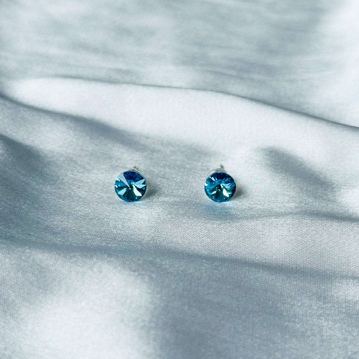 Aquamarine Swarovski Crystal Silver Plated Stud Earrings