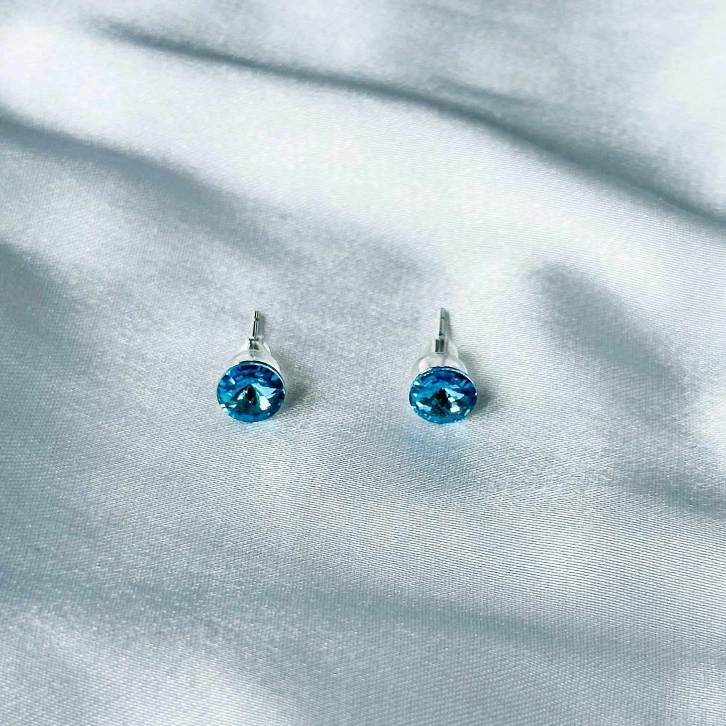 Aquamarine Swarovski Crystal Silver Plated Stud Earrings