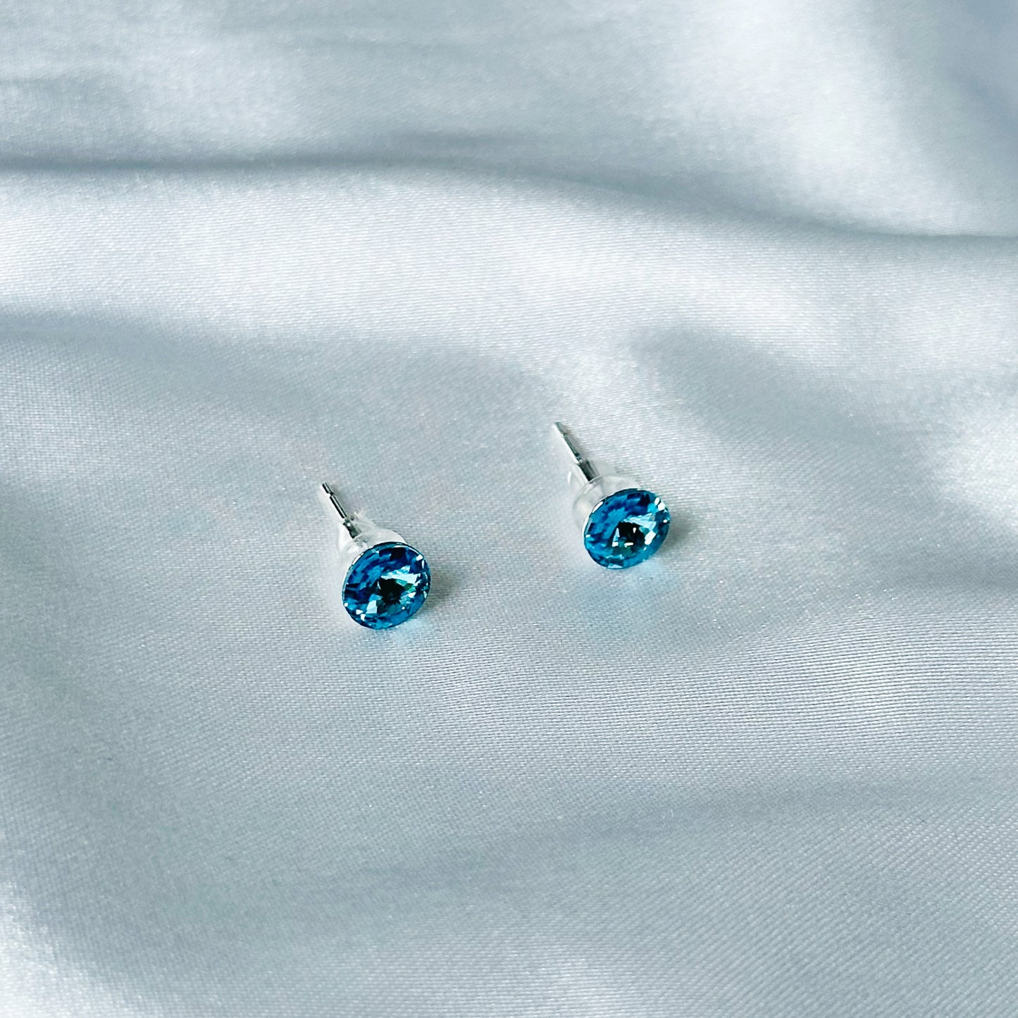 Aquamarine Swarovski Crystal Silver Plated Stud Earrings