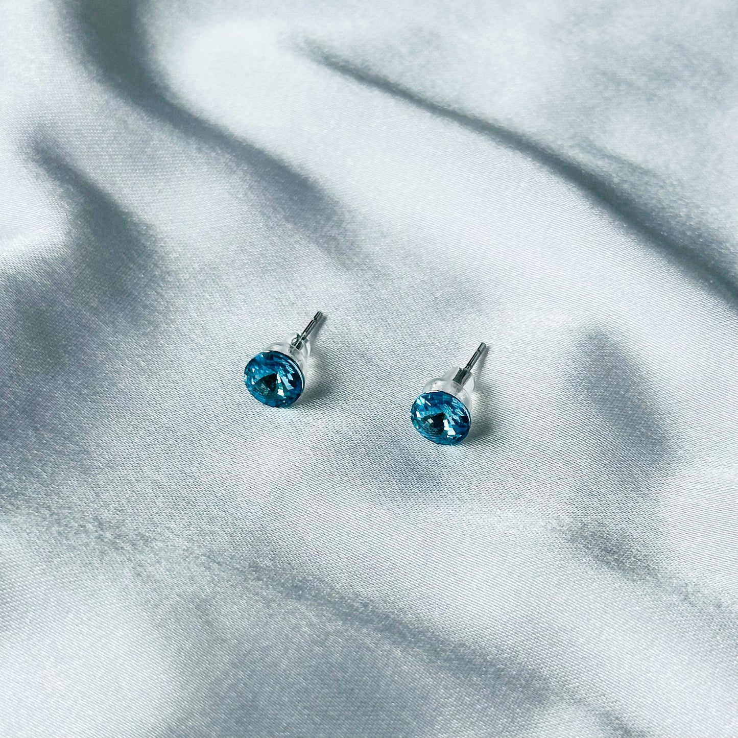 Aquamarine Swarovski Crystal Silver Plated Stud Earrings