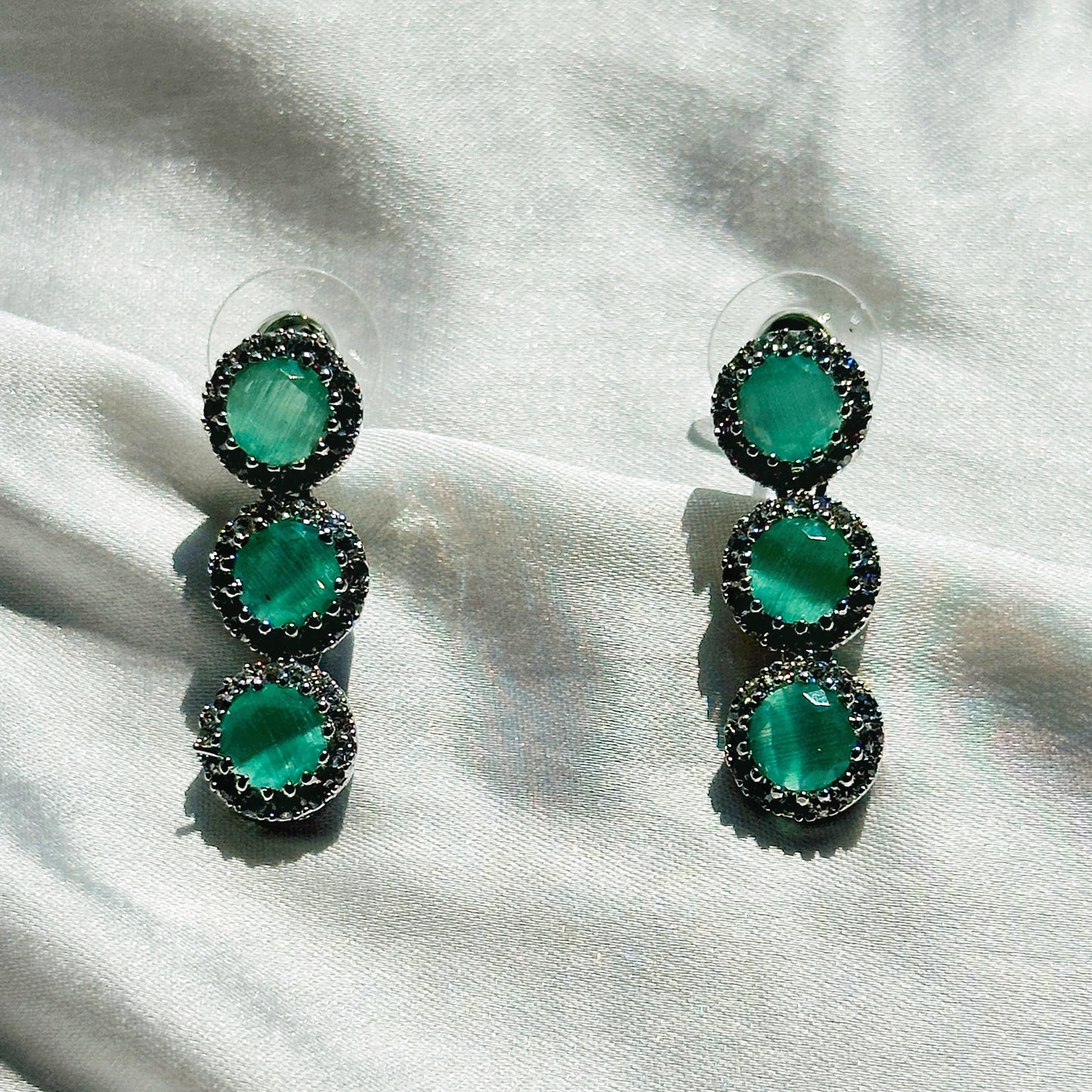Mint Green Topaz Cubic Zircon Stone American Diamond Silver Plated Necklace Set