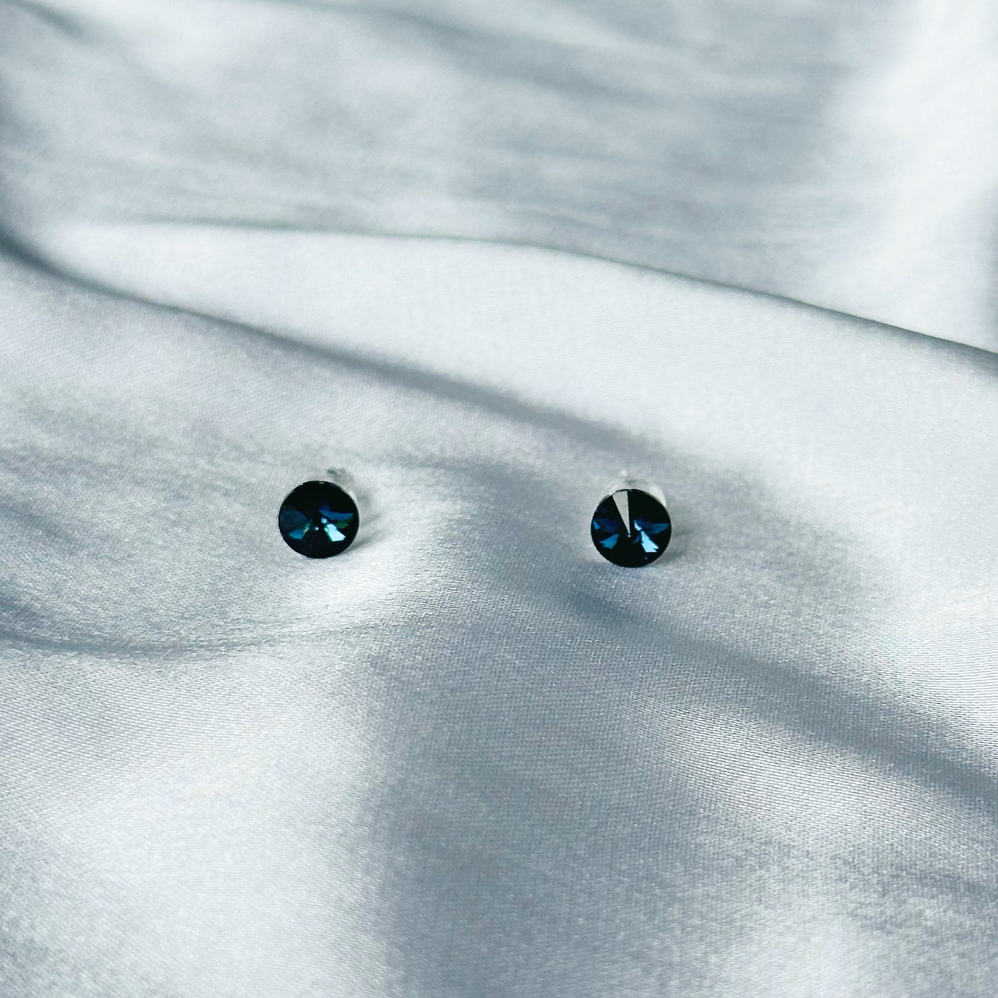 Dark Indigo Blue Swarovski Crystal Silver Plated Stud Earrings