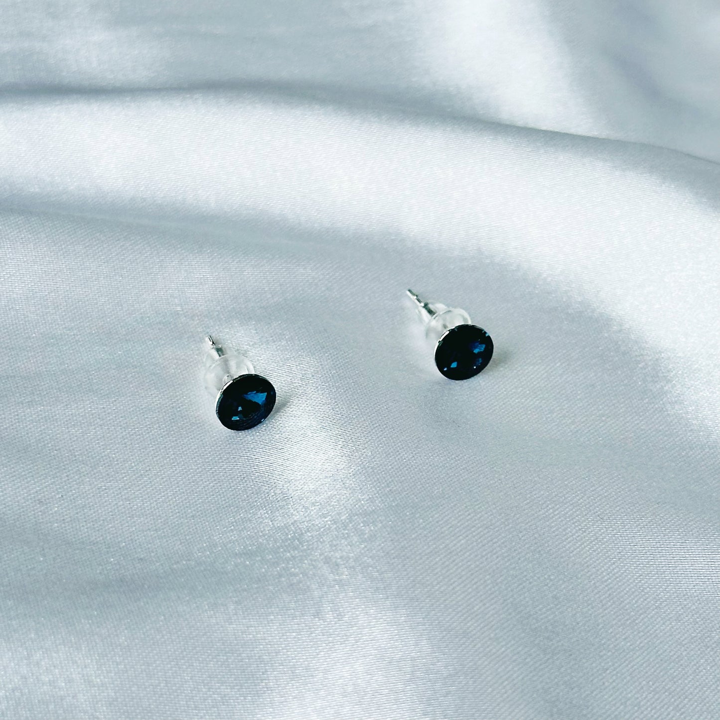 Dark Indigo Blue Swarovski Crystal Silver Plated Stud Earrings