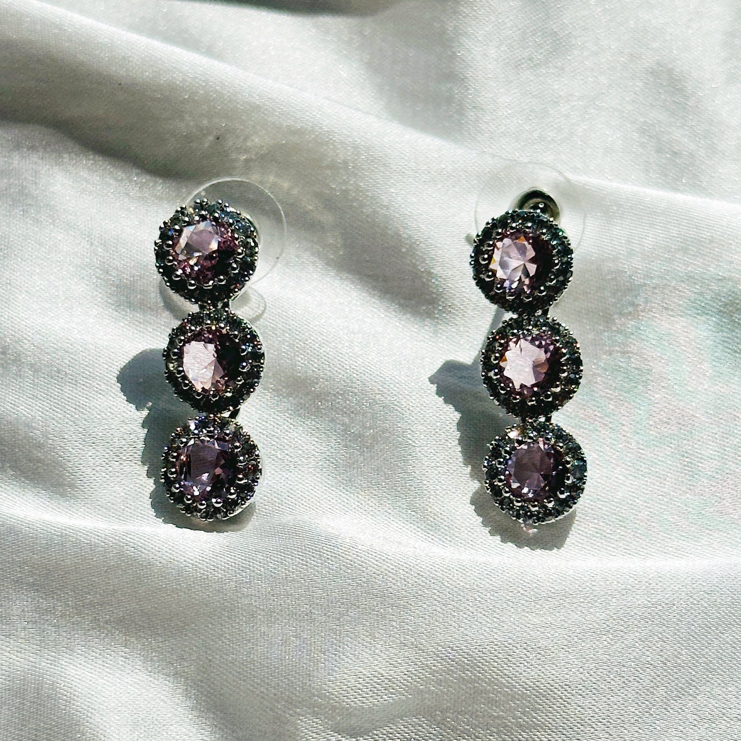 Pink Topaz Cubic Zircon Stone American Diamond Silver Plated Necklace Set