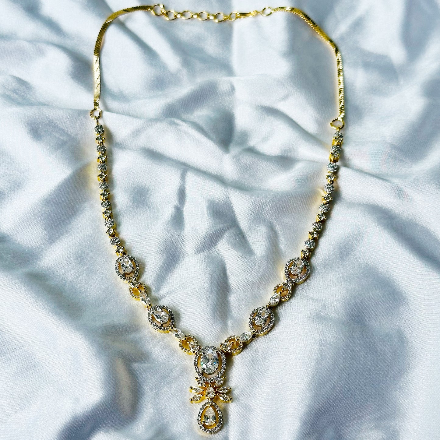Solitaire Cubic Zircon American Diamond Gold/Silver Plated Necklace Set