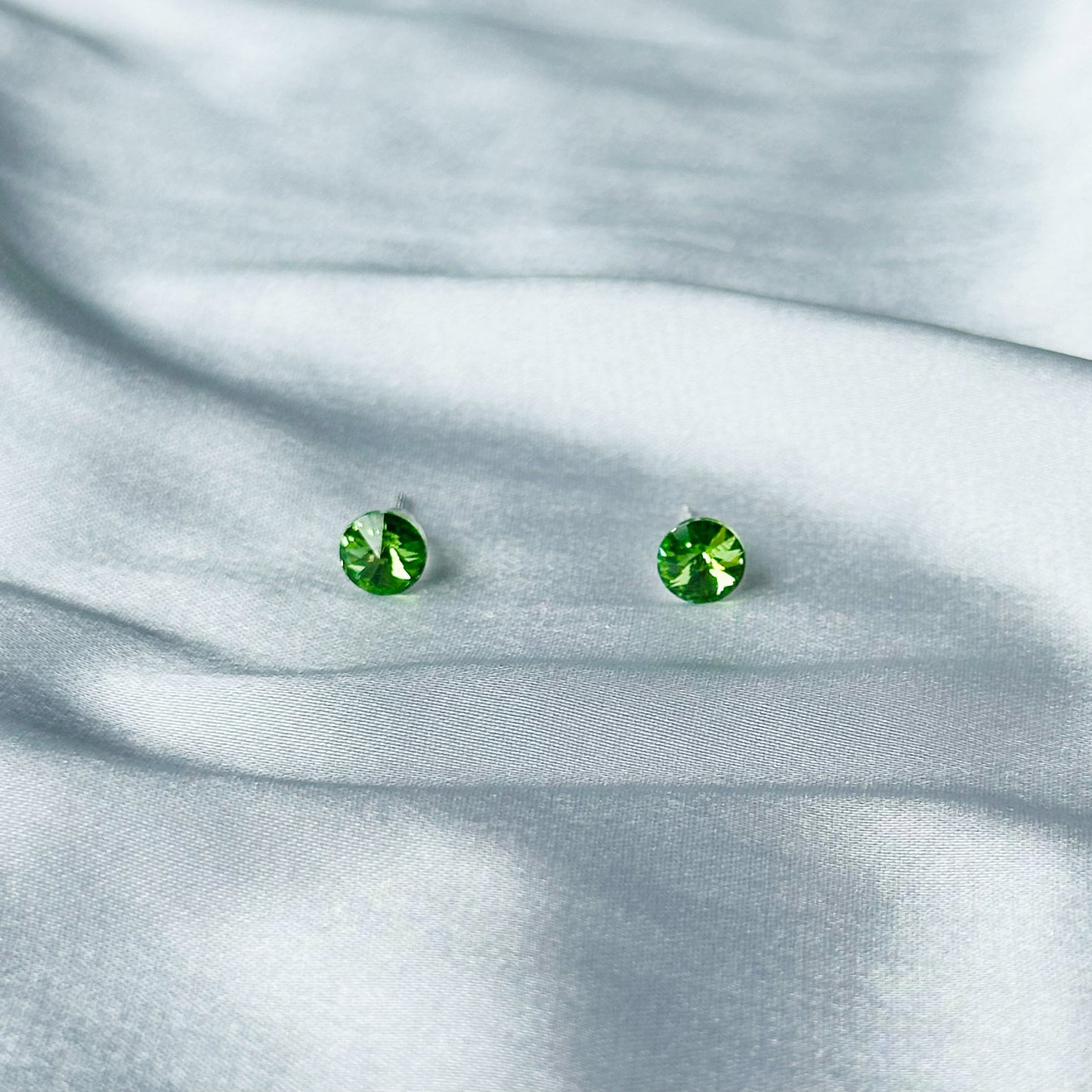 Green Peridot Swarovski Crystal Silver Plated Stud Earrings