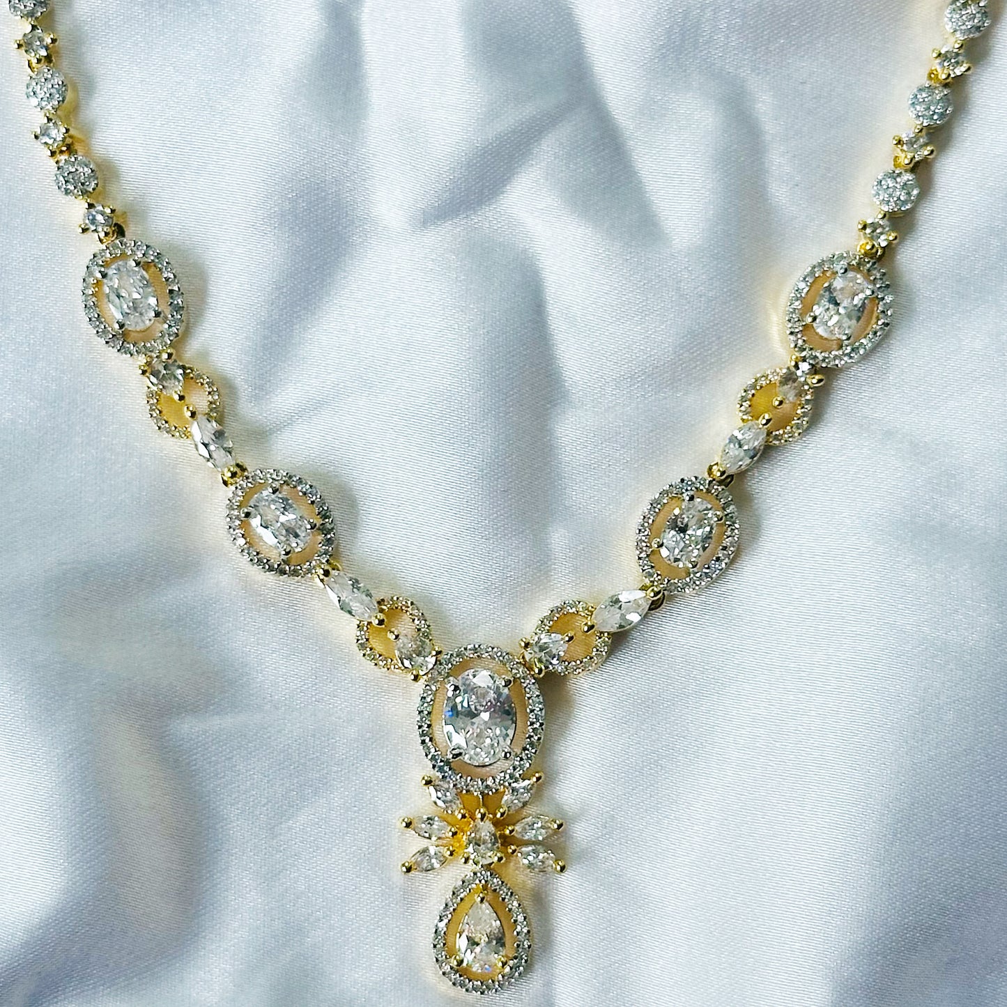 Solitaire Cubic Zircon American Diamond Gold/Silver Plated Necklace Set