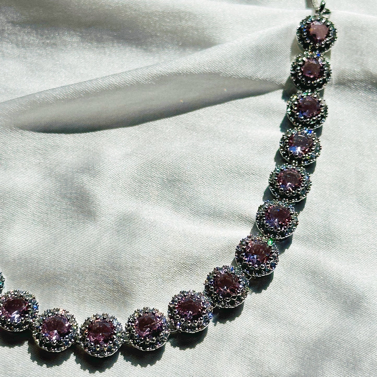 Pink Topaz Cubic Zircon Stone American Diamond Silver Plated Necklace Set