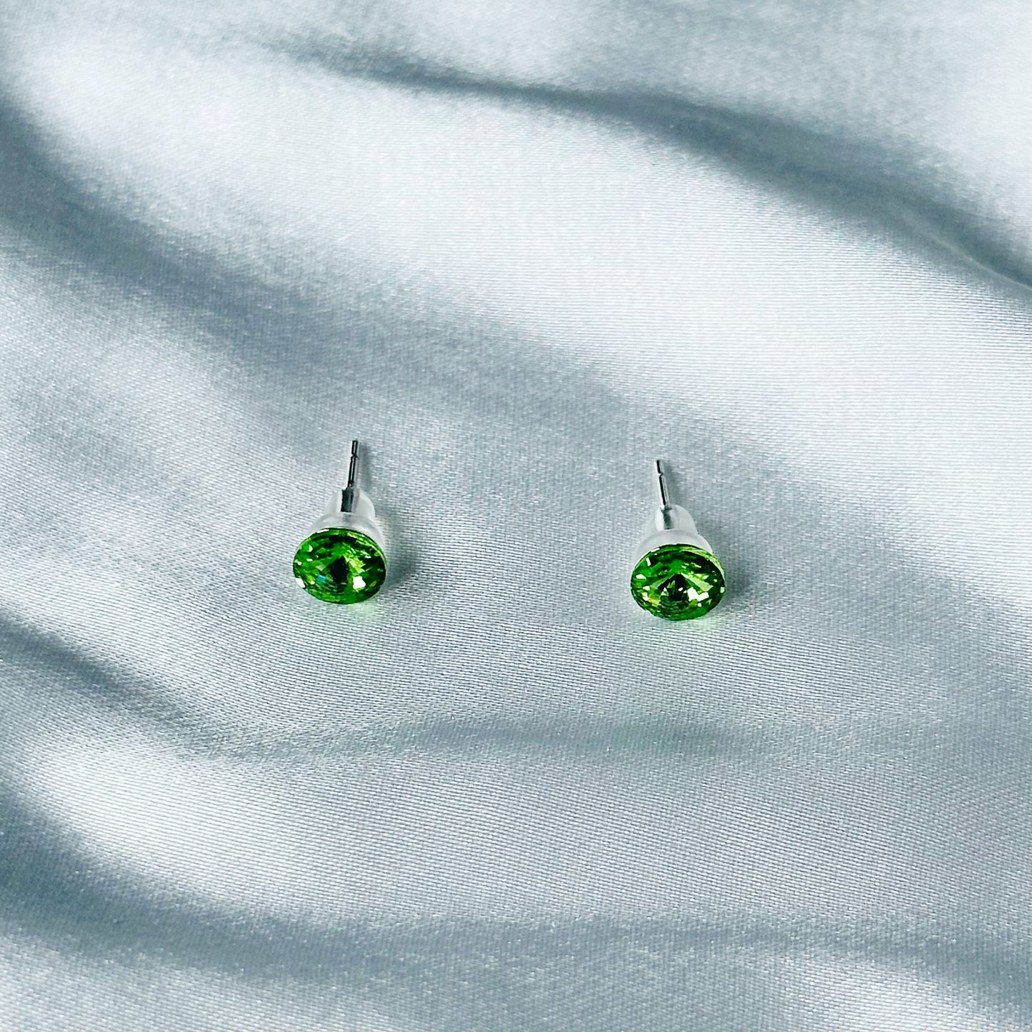 Green Peridot Swarovski Crystal Silver Plated Stud Earrings