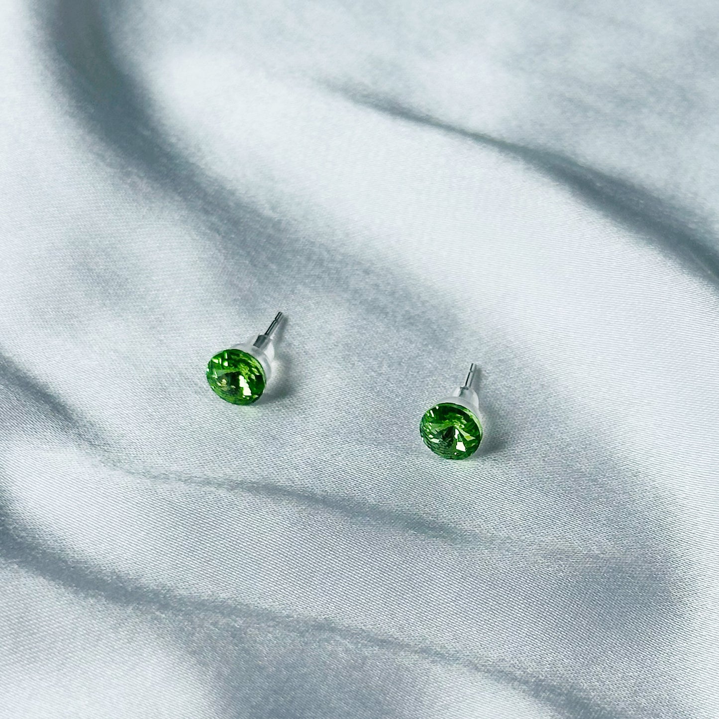 Green Peridot Swarovski Crystal Silver Plated Stud Earrings
