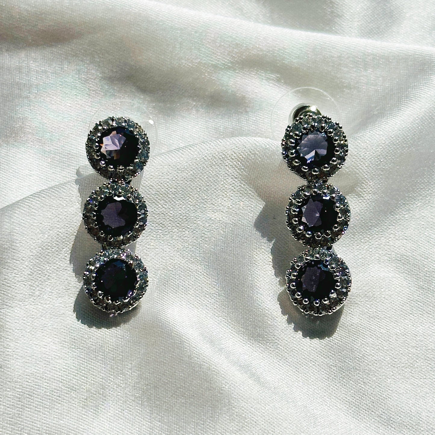 Deep Purple Amethyst Cubic Zircon Stone American Diamond Silver Plated Necklace Set