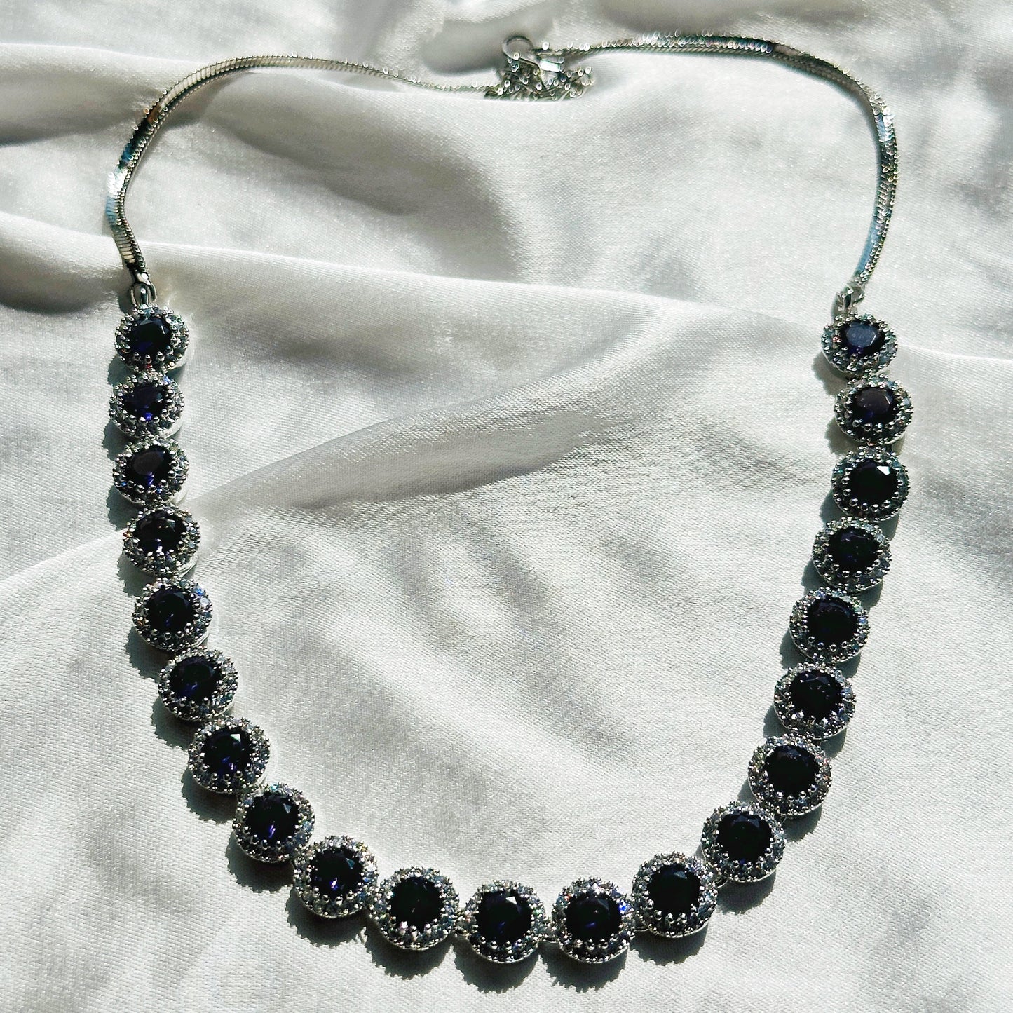 Deep Purple Amethyst Cubic Zircon Stone American Diamond Silver Plated Necklace Set