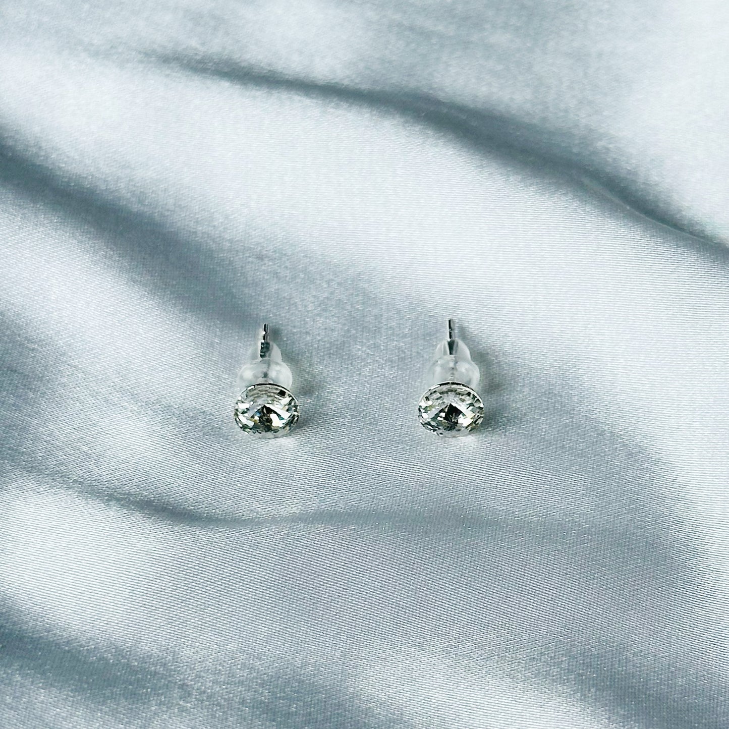 White Crystal Swarovski Crystal Silver Plated Stud Earrings