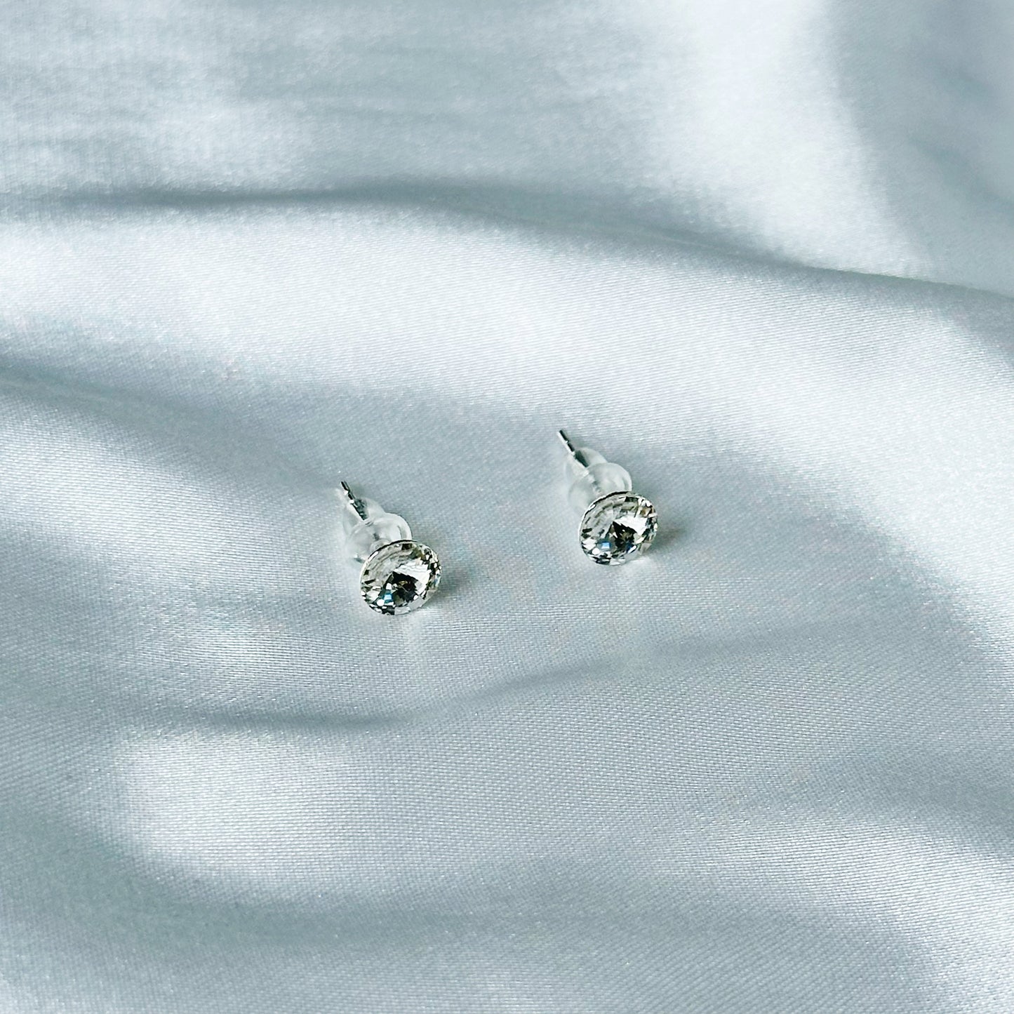 White Crystal Swarovski Crystal Silver Plated Stud Earrings