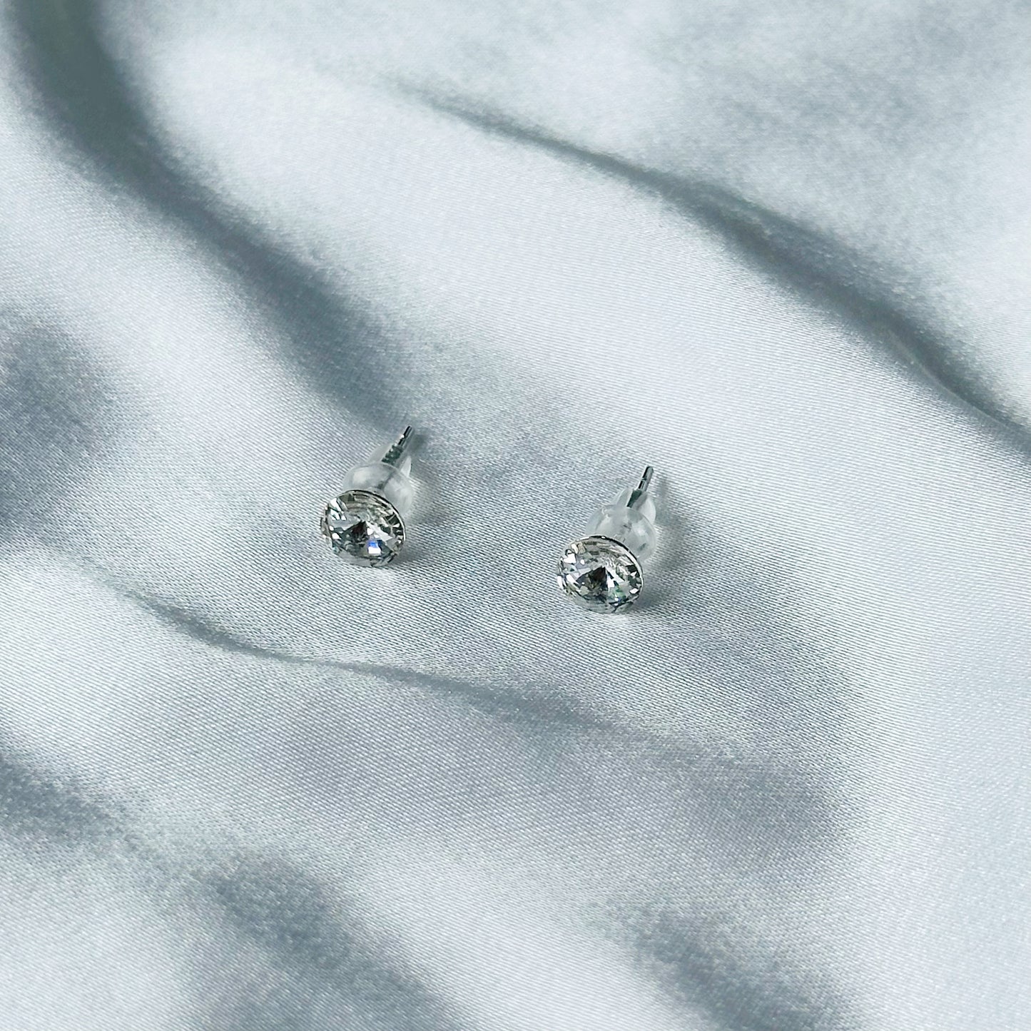 White Crystal Swarovski Crystal Silver Plated Stud Earrings