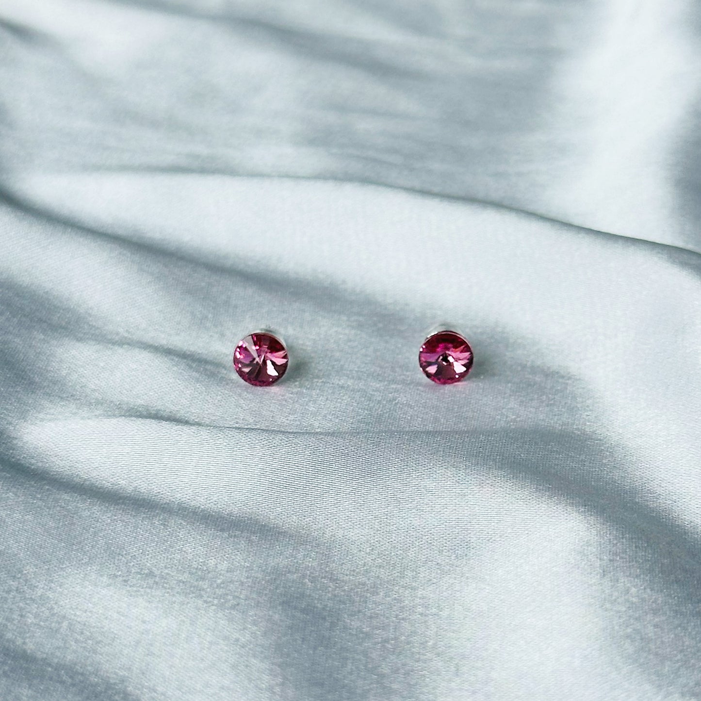 Indian Pink Swarovski Crystal Silver Plated Stud Earrings