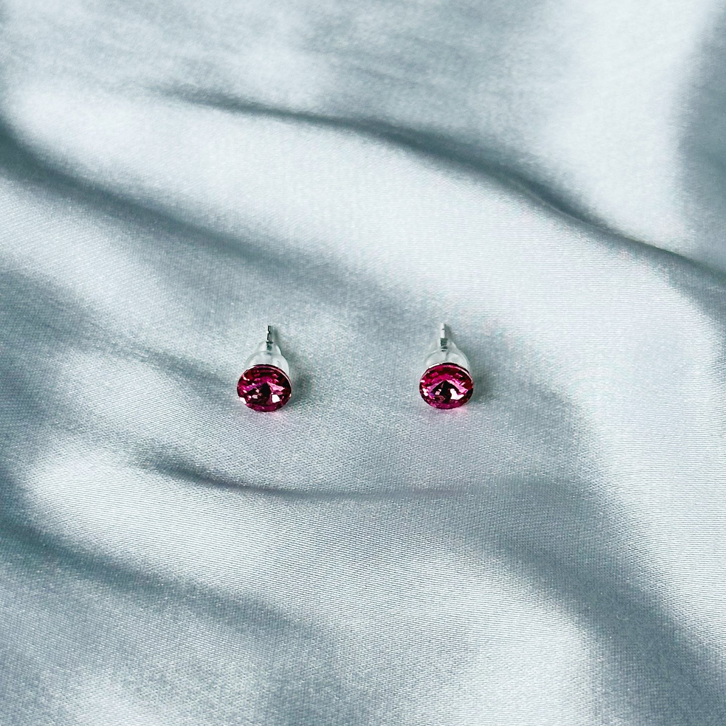 Indian Pink Swarovski Crystal Silver Plated Stud Earrings