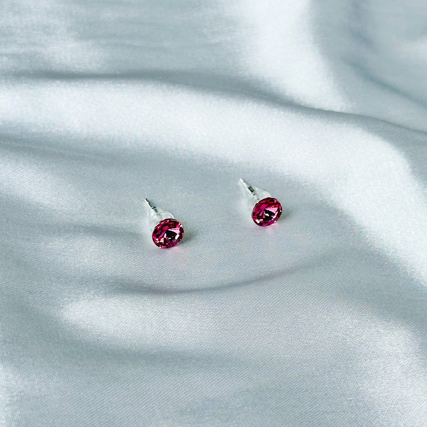 Indian Pink Swarovski Crystal Silver Plated Stud Earrings
