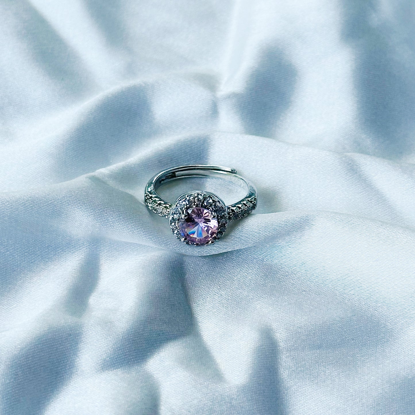 Pink Topaz Cubic Zircon American Diamond Silver Plated Adjustable Ring