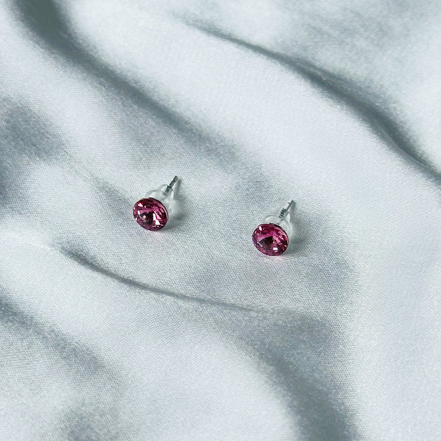 Indian Pink Swarovski Crystal Silver Plated Stud Earrings