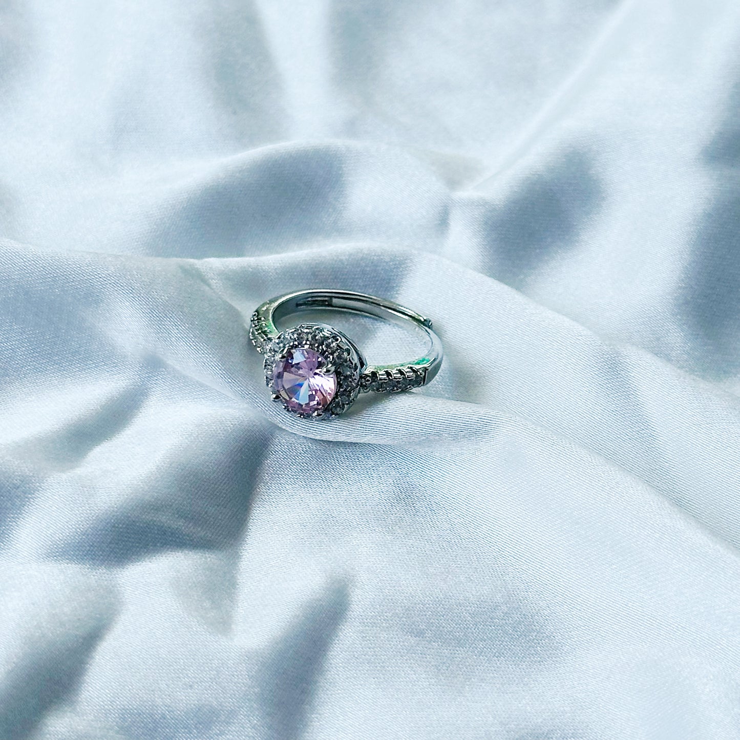 Pink Topaz Cubic Zircon American Diamond Silver Plated Adjustable Ring