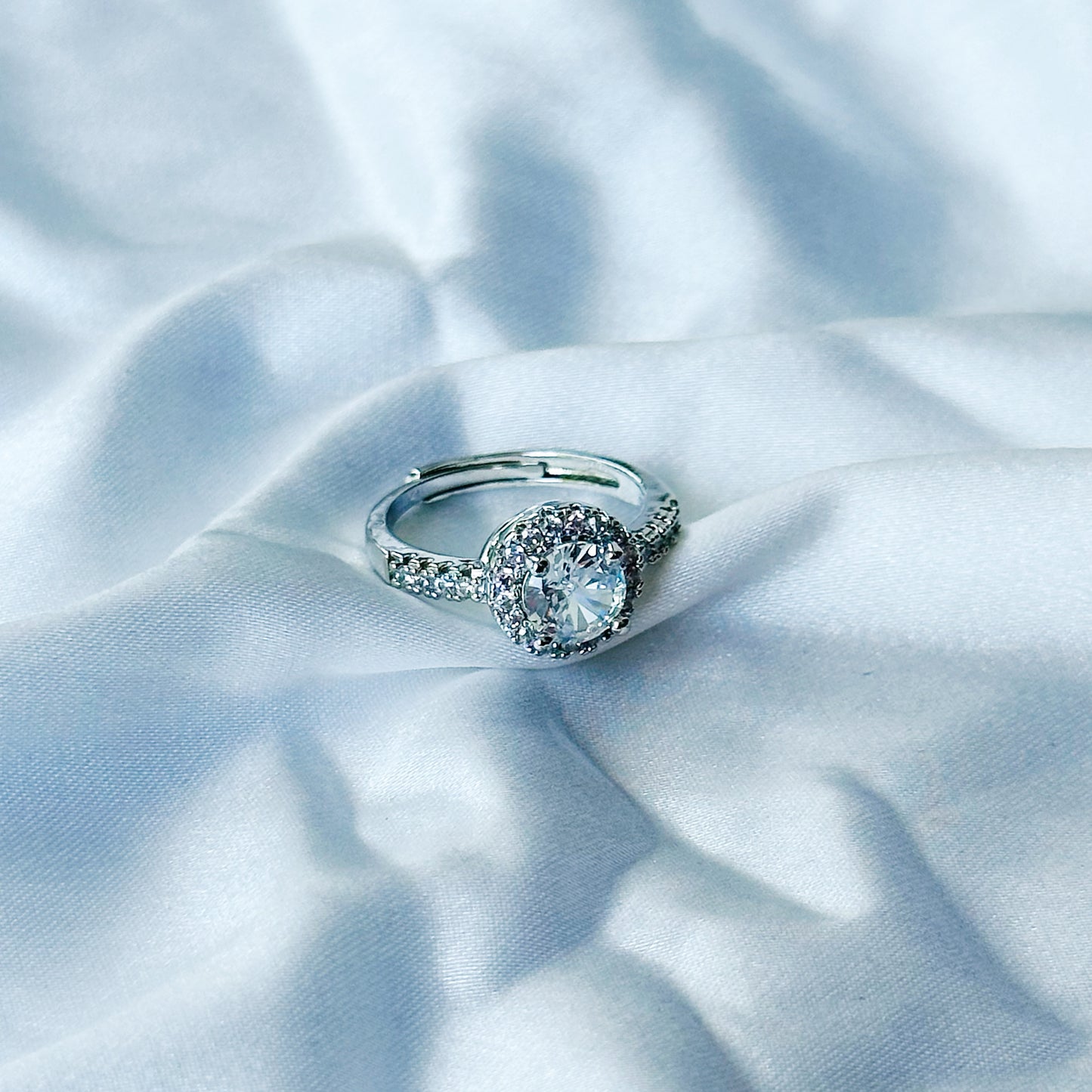 Solitaire Cubic Zircon American Diamond Silver Plated Adjustable Ring