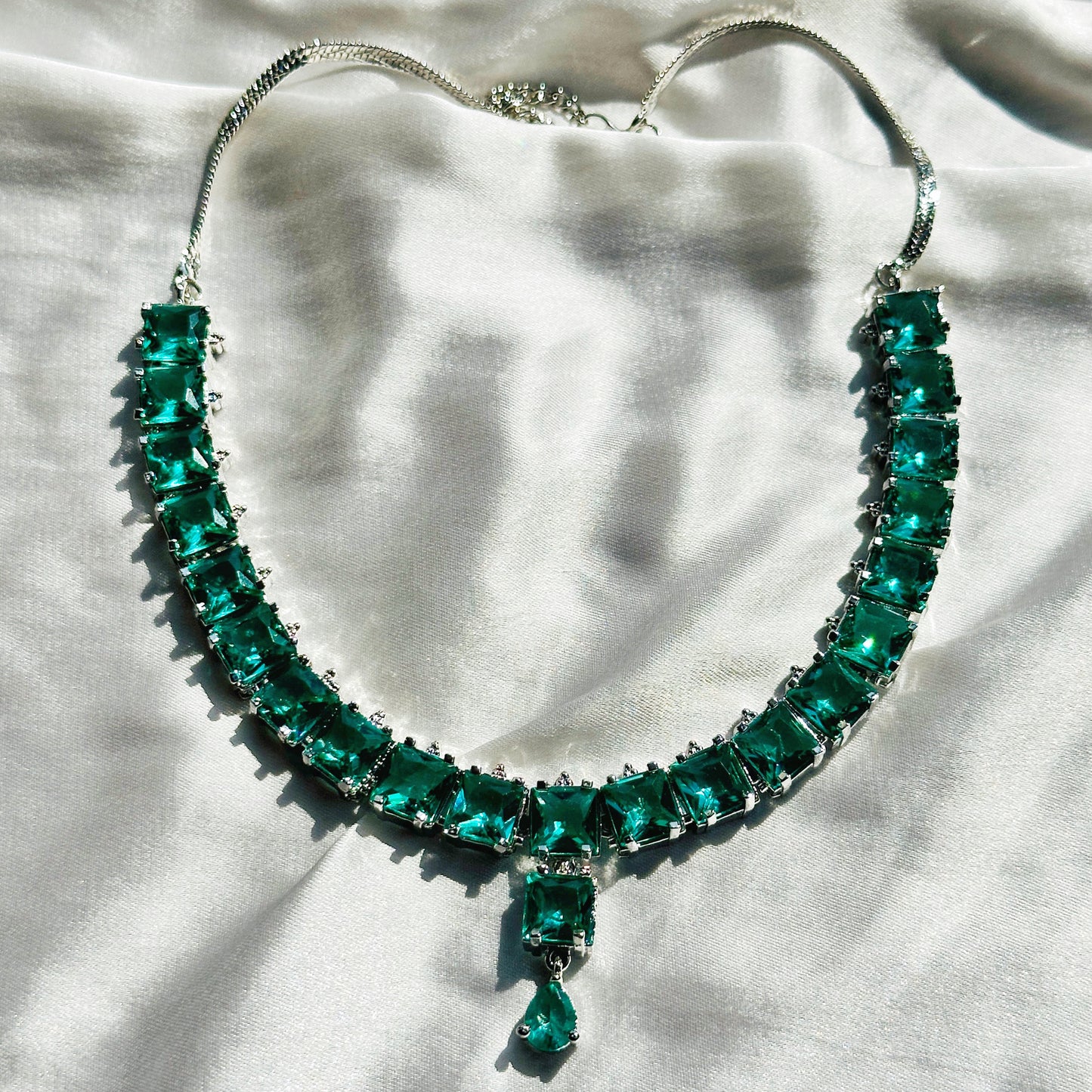 Sea Green Topaz Cubic Zircon Silver Plated Necklace Set