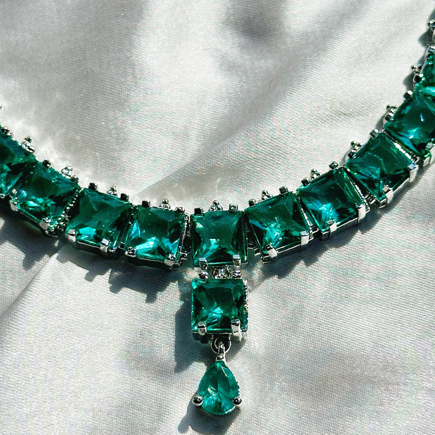 Sea Green Topaz Cubic Zircon Silver Plated Necklace Set