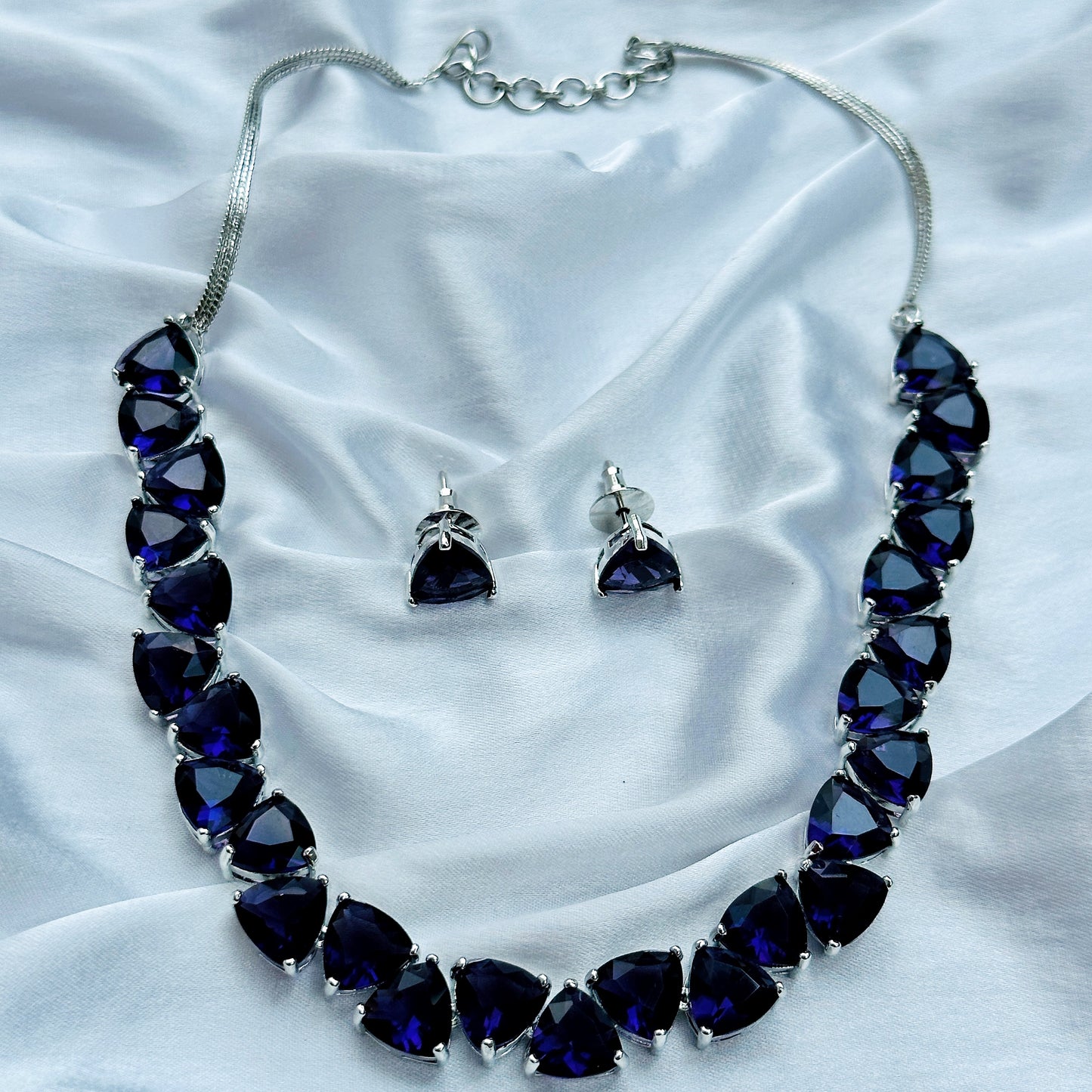 Purple Amethyst Cubic Zirconia American Diamond Silver Plated Necklace Set
