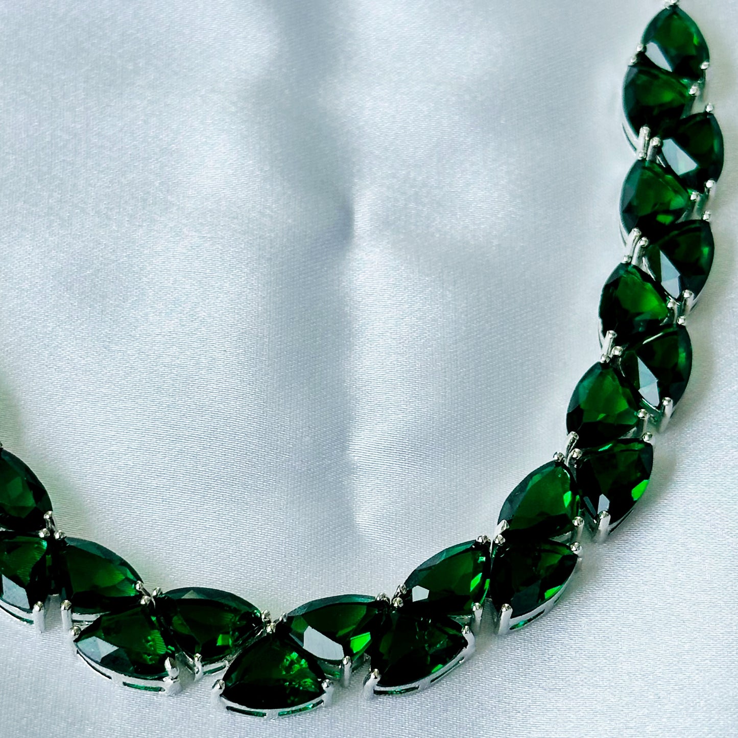 Green Emerald Cubic Zirconia American Diamond Silver Plated Necklace Set