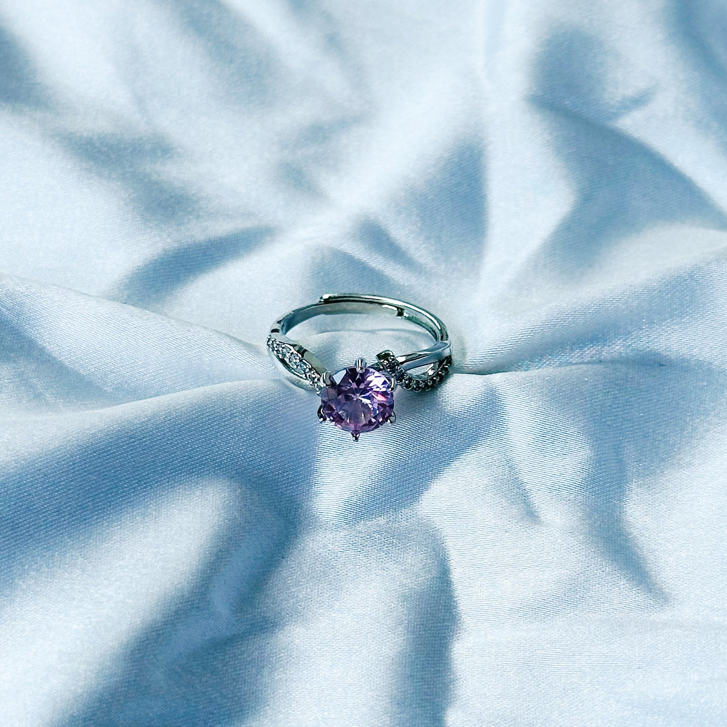 Pink Topaz Cubic Zircon American Diamond Silver Plated Adjustable Ring