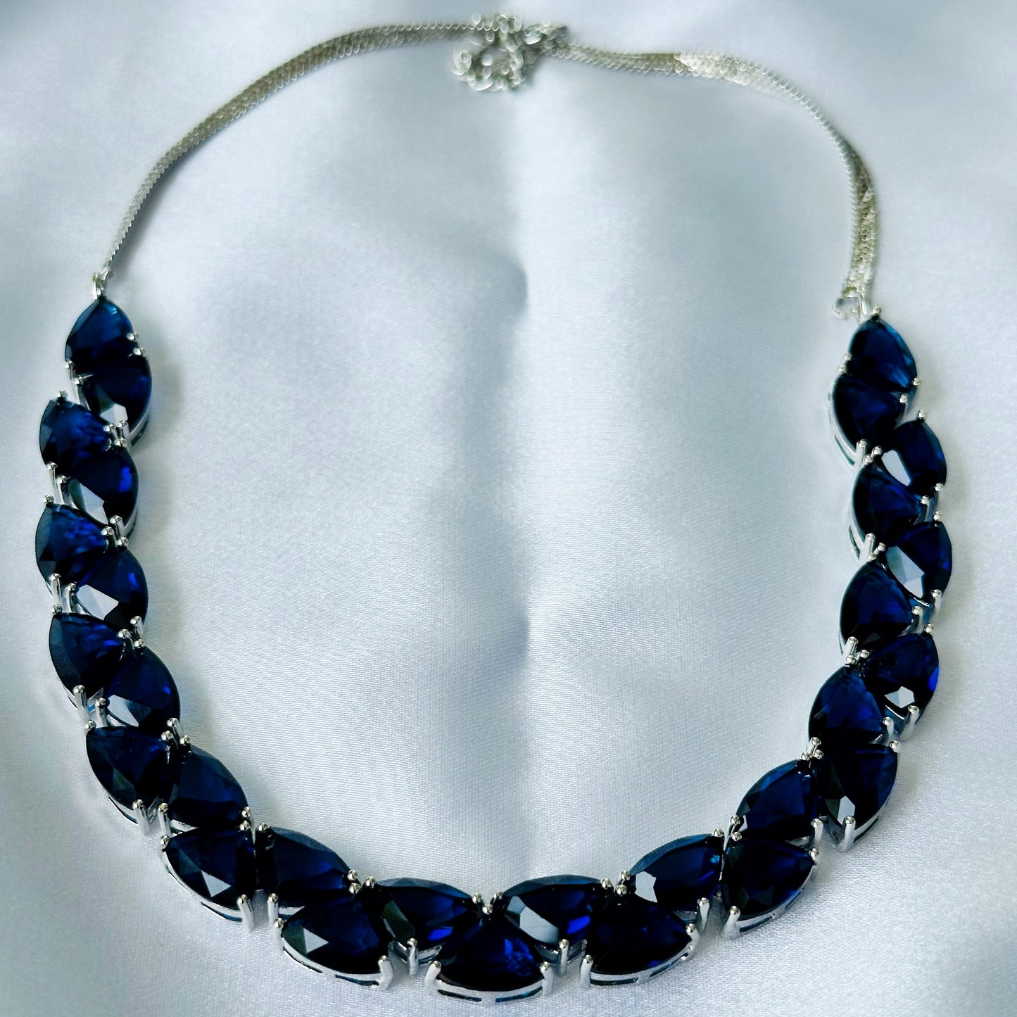 Blue Sapphire Cubic Zircon Stones Silver Plated Necklace Set